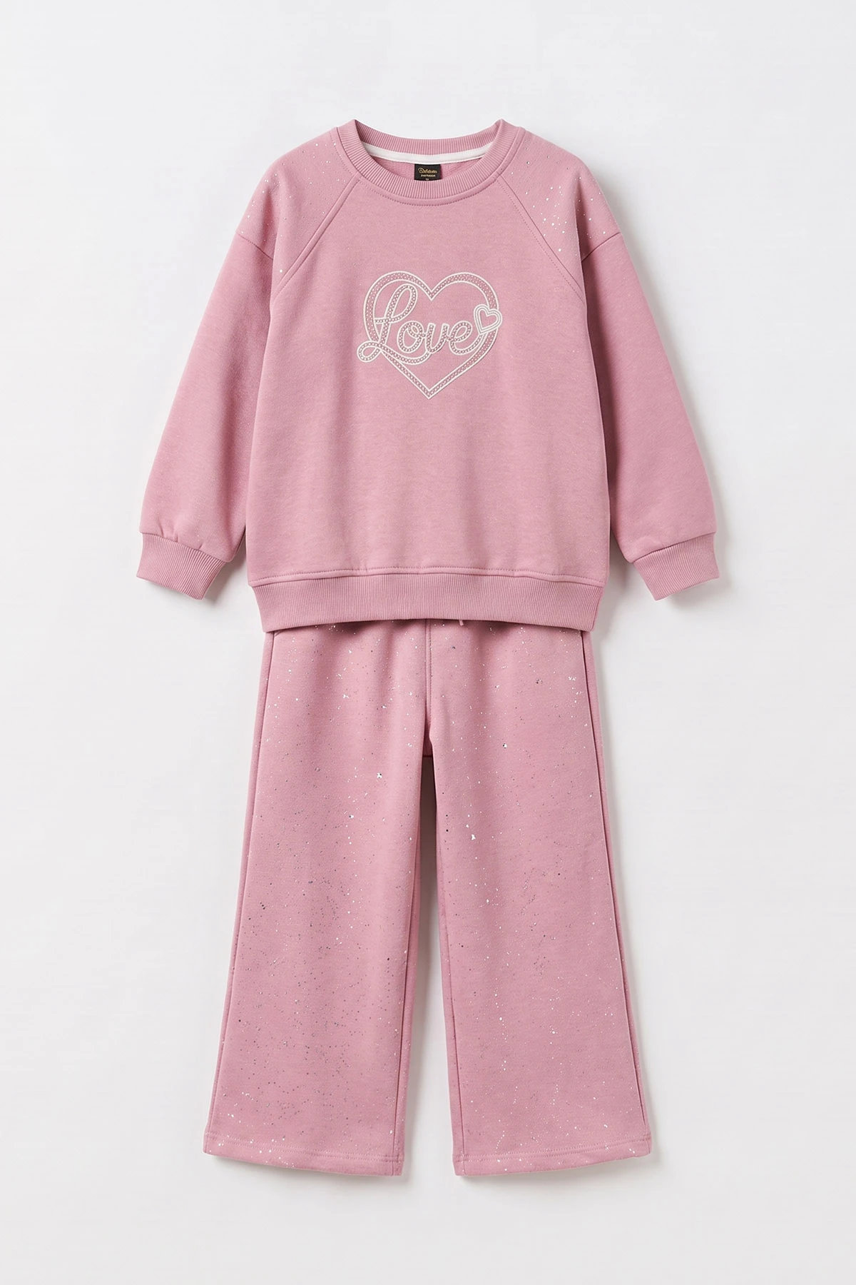 Pembe (4-12 Yaş)Love Kalp Nakışlı 3 İp Şardonlu Kız Çocuk Kışlık Takım 497779