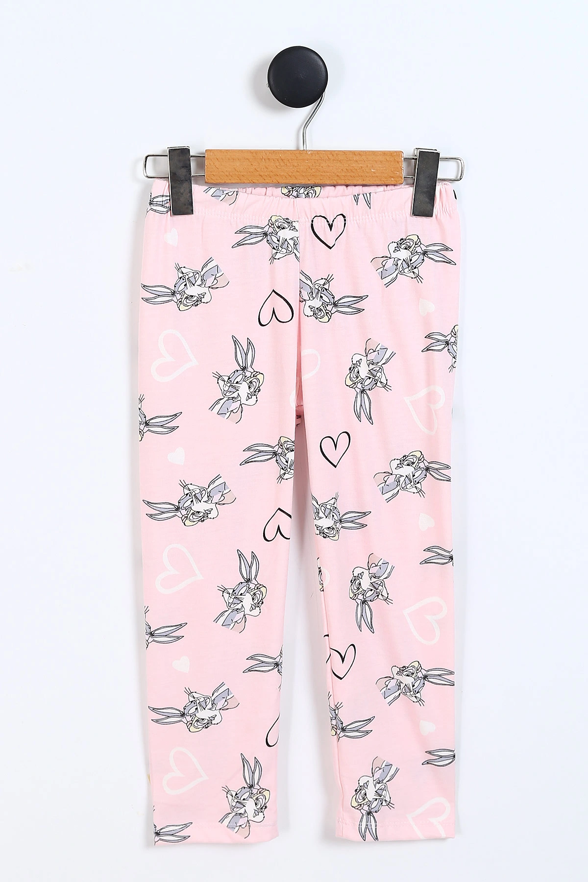 Pembe (4-12 Yaş)Tavşan Baskılı Ön Düğmeli Göz Bandı Detaylı Kız Çocuk Pijama Takım  337896