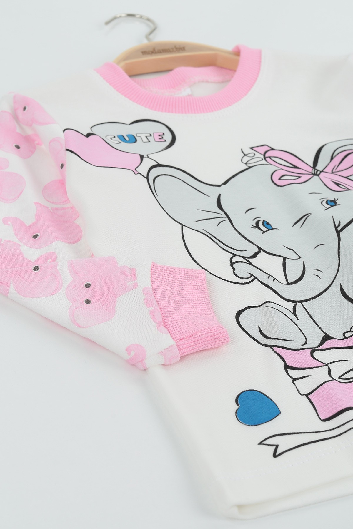 Pembe (4-6 Yaş) Fil Baskılı Kız Çocuk Pijama Takı 132846