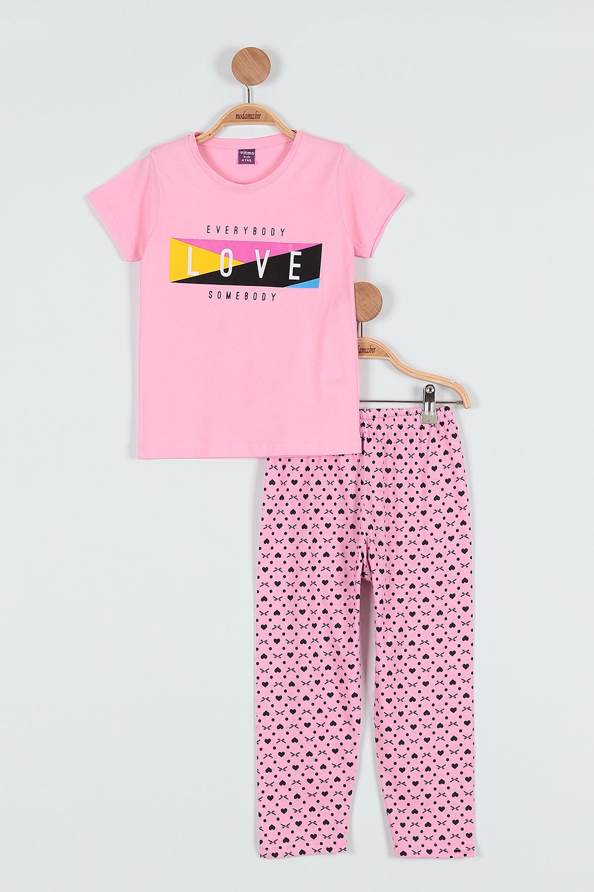 Pembe (4-6 Yaş) Love Baskılı Kız Çocuk Pijama takım 186837