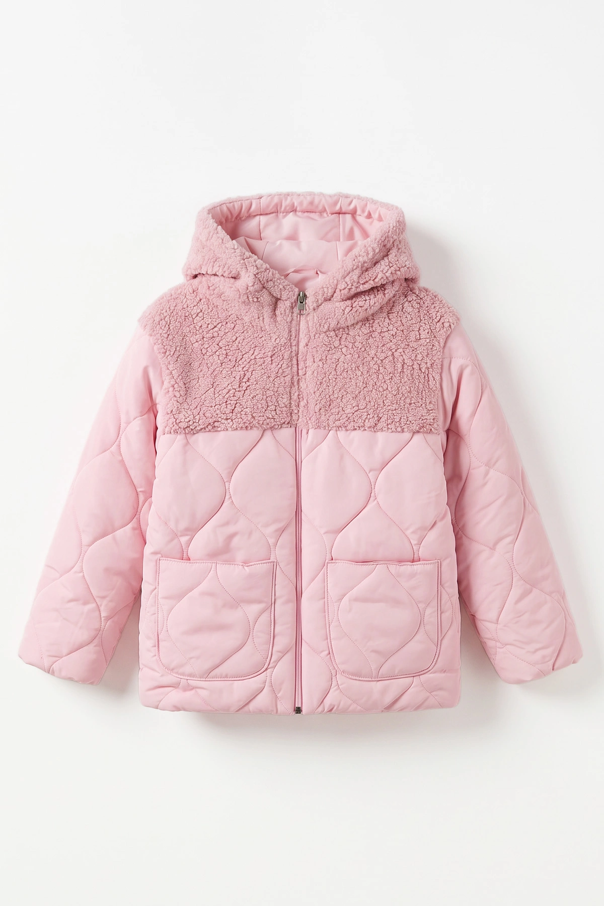Pembe (4-8 Yaş) Kapütone Kapüşonlu Kuzu Kız Çocuk Mont 500184