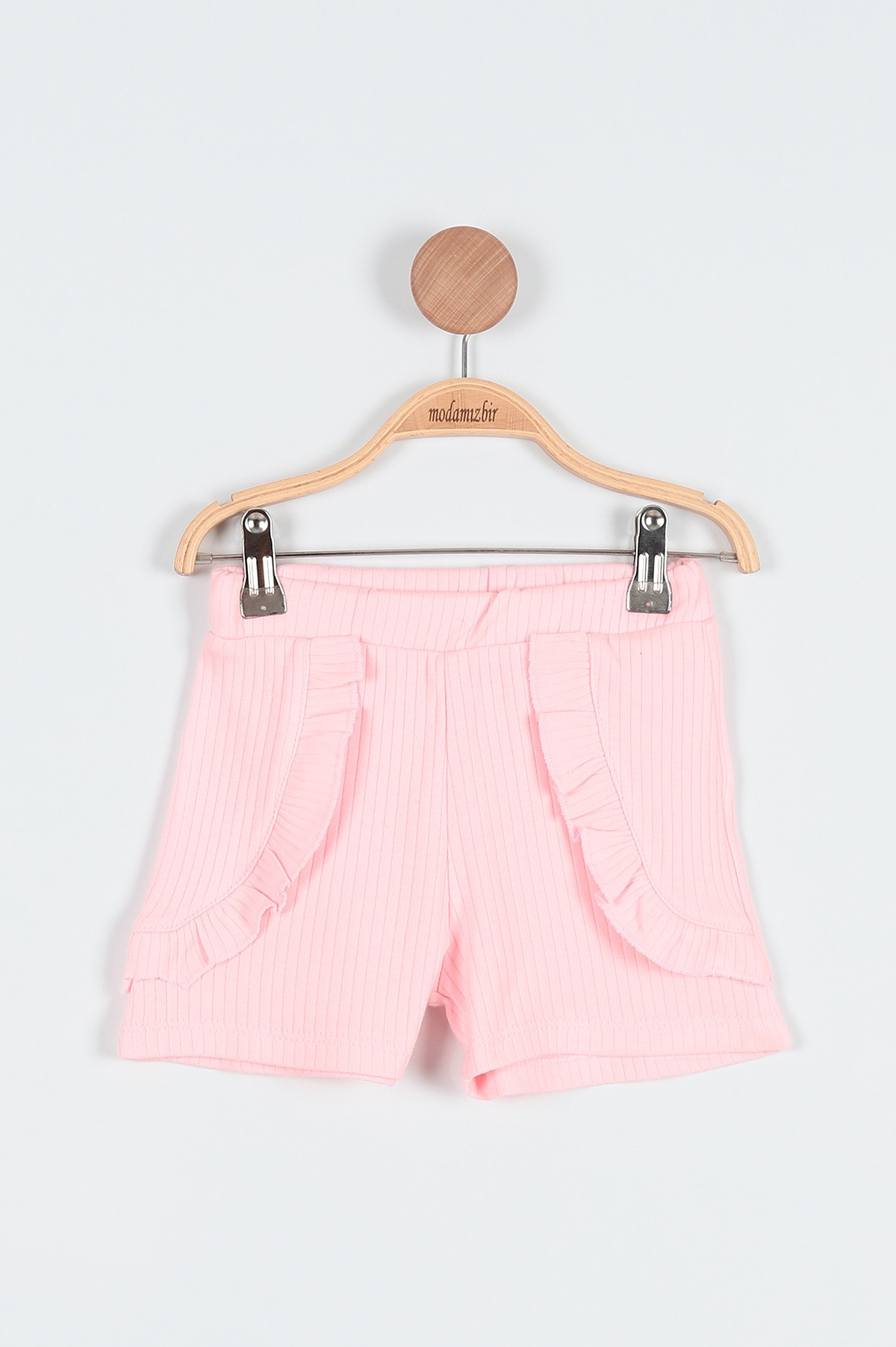 Pembe (4-8 Yaş) Papatya Nakışlı Yaka Fırfırlı Şortlu Kız Bebe Takım 191387