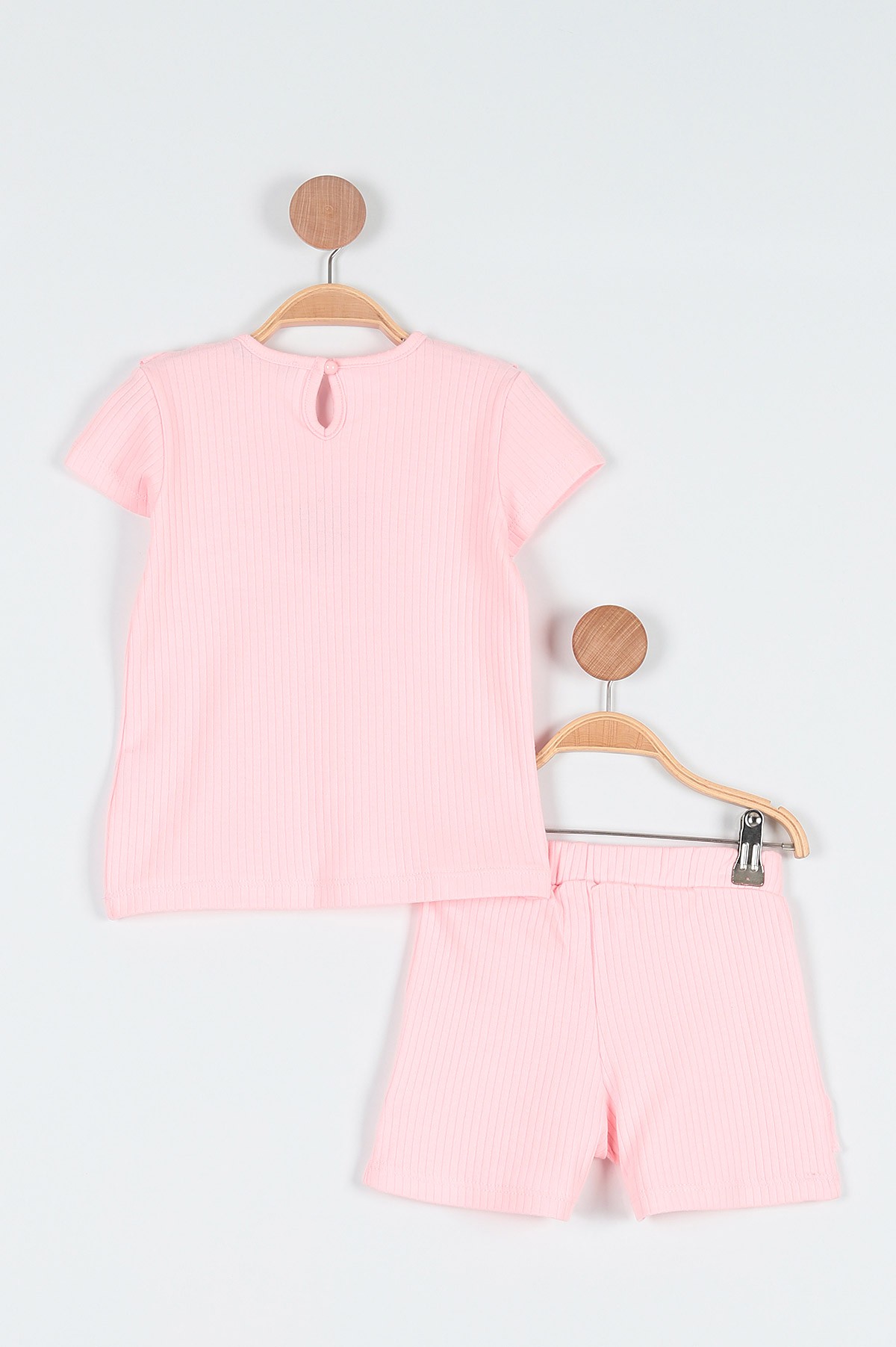 Pembe (4-8 Yaş) Papatya Nakışlı Yaka Fırfırlı Şortlu Kız Bebe Takım 191387