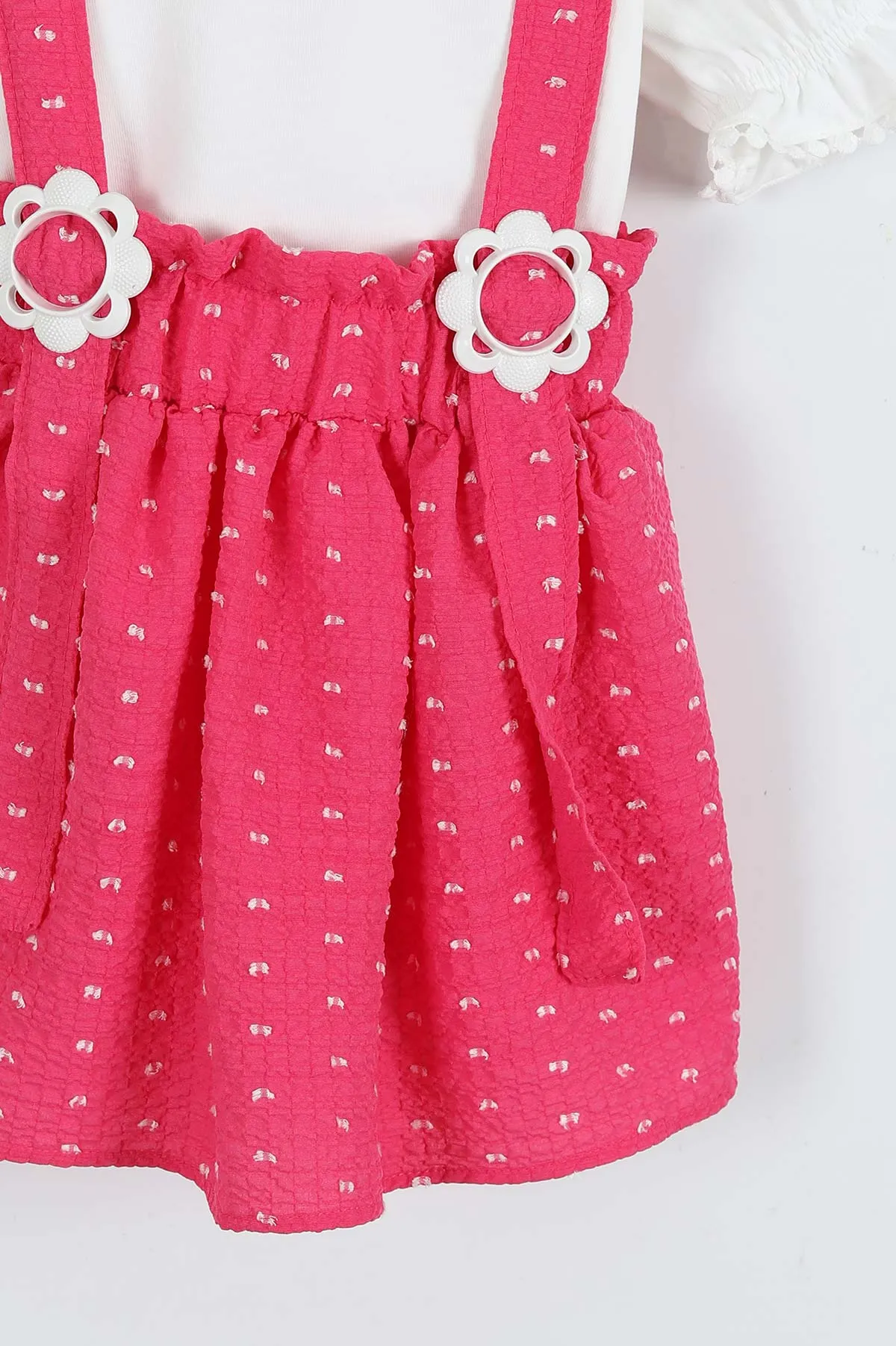 Pembe (4-8 Yaş) Papatya Tokalı Bebe Yaka Kız Çocuk Salopet Takım 276852