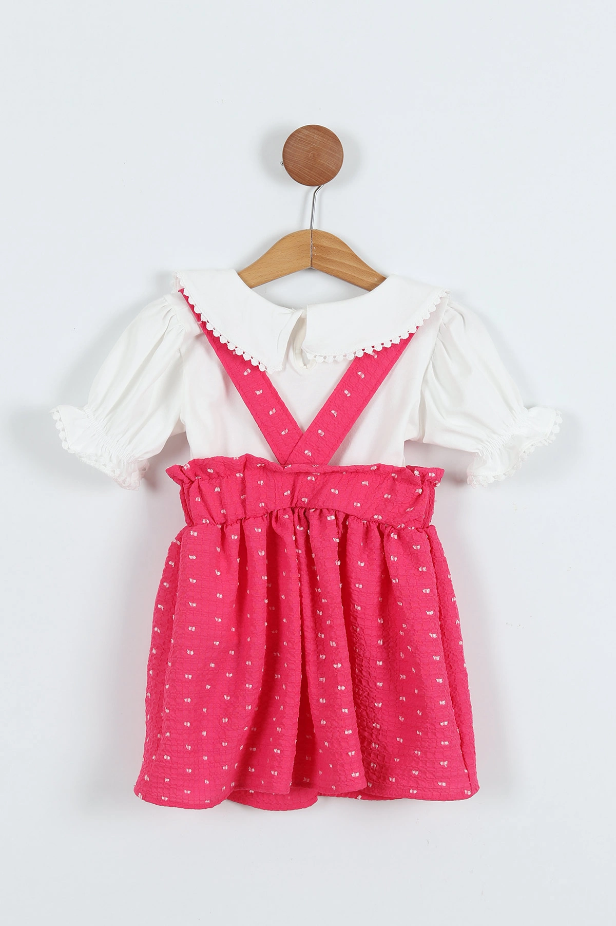 Pembe (4-8 Yaş) Papatya Tokalı Bebe Yaka Kız Çocuk Salopet Takım 276852
