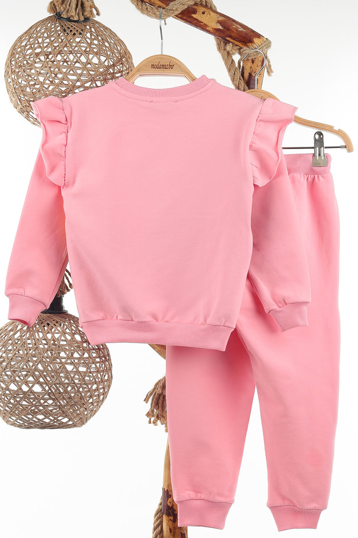 Pembe (4-8 Yaş) Puanlı Kurdele Baskılı İki İp Şardonlu Kız Çocuk Takım 137503