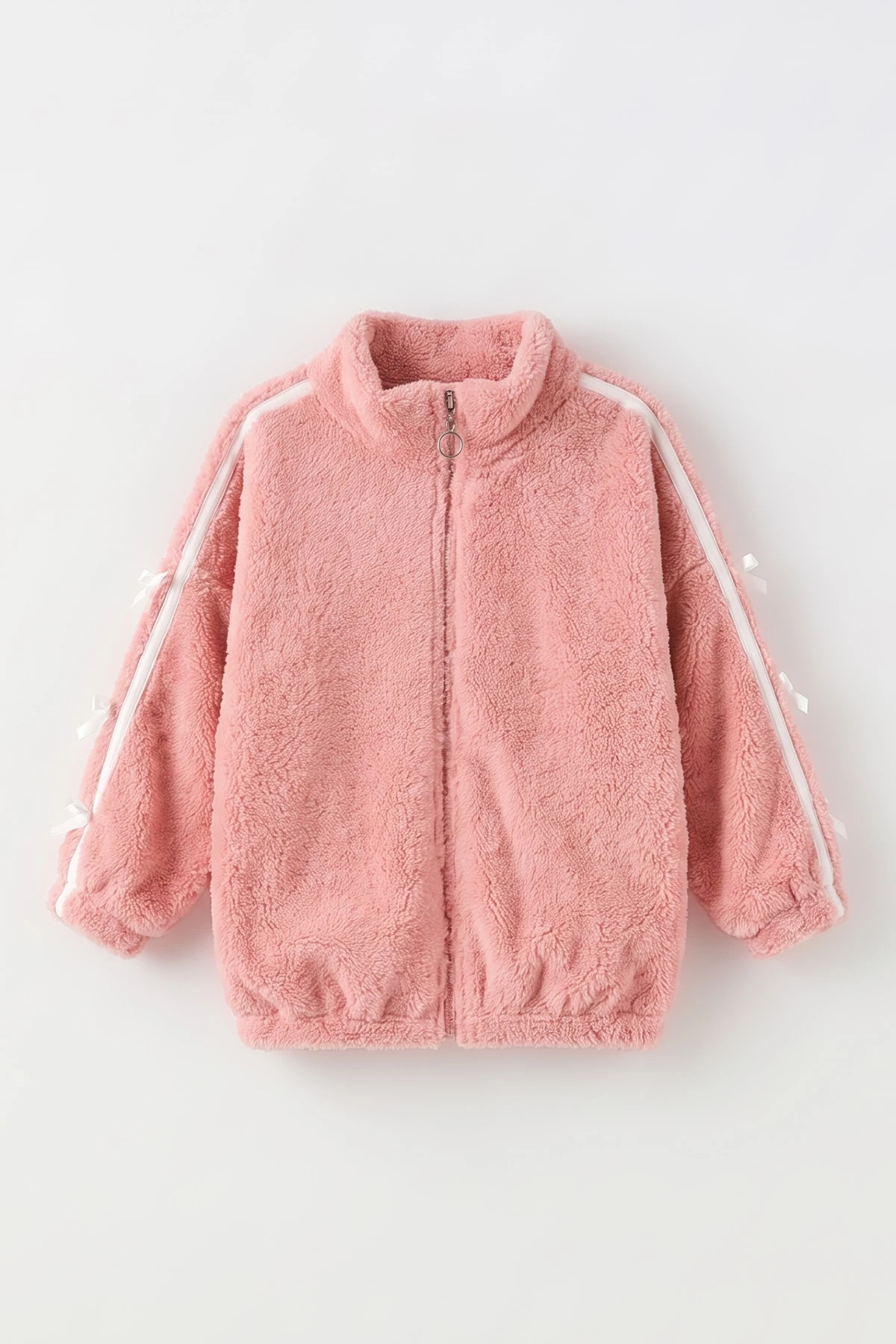 Pembe (5-11 Yaş) Kolları Biyeli Fiyonk Detaylı Peluş Kız Çocuk Hırka 497873