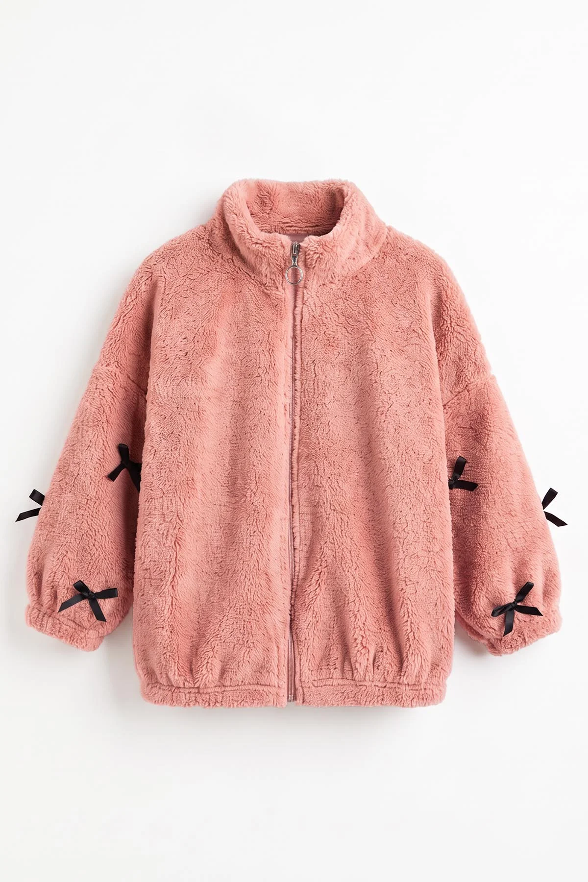 Pembe (5-11 Yaş)Kolları Fiyonklu Peluş Kız Çocuk Hırka 498269