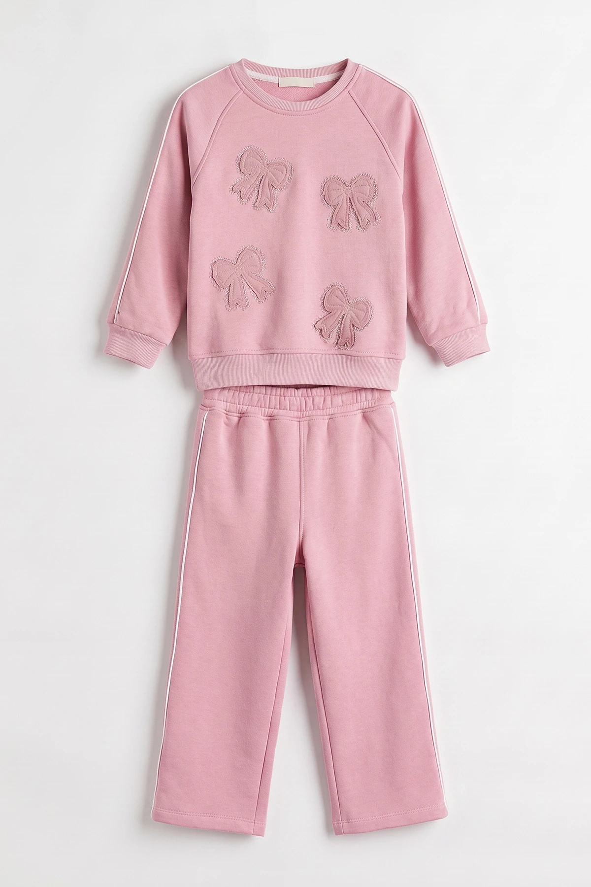 Pembe (5-12 Yaş) Kelebek Nakışlı 3 İp Şardonlu Kız Çocuk Kışlık Takım 483166
