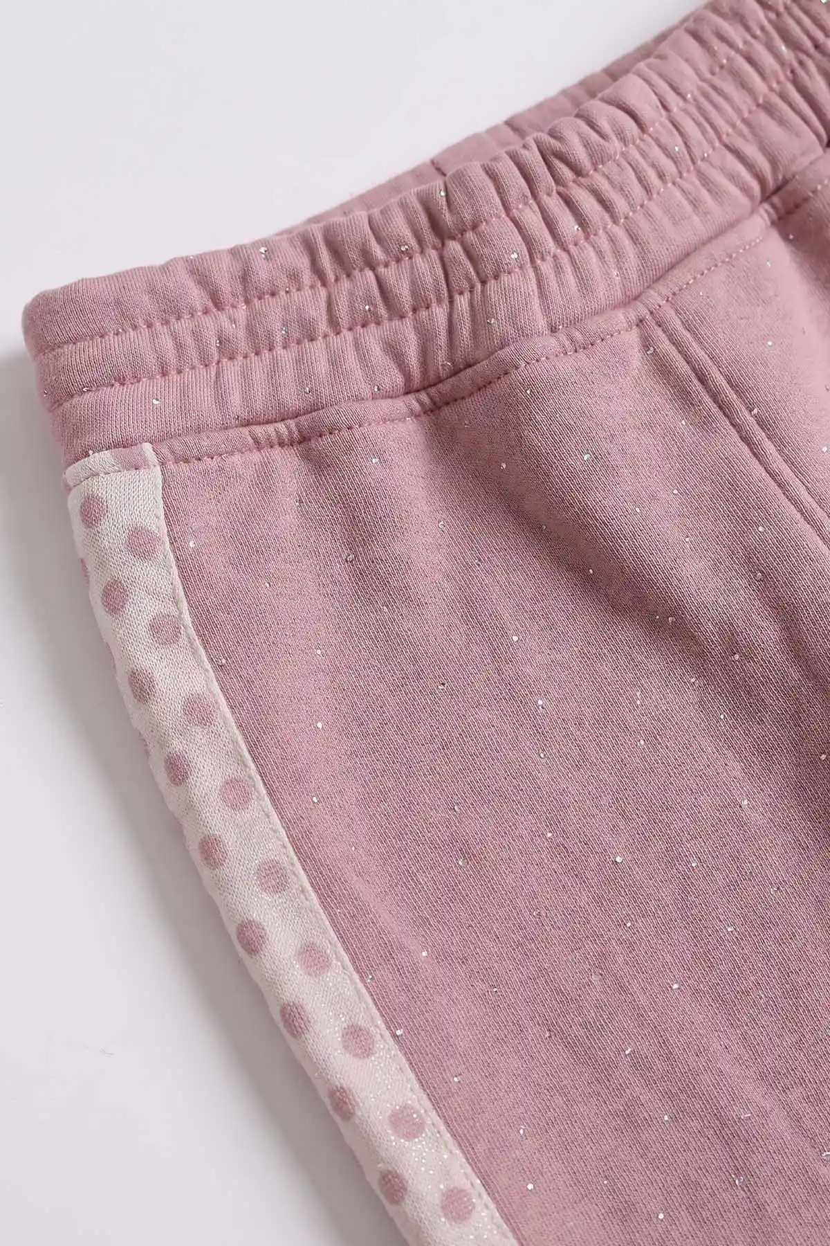 Pembe (5-12 Yaş) Şerit Taşlı Koldan Puantiye Desen  3 İp Şardonlu Kız Çocuk Kışlık Takım 482956