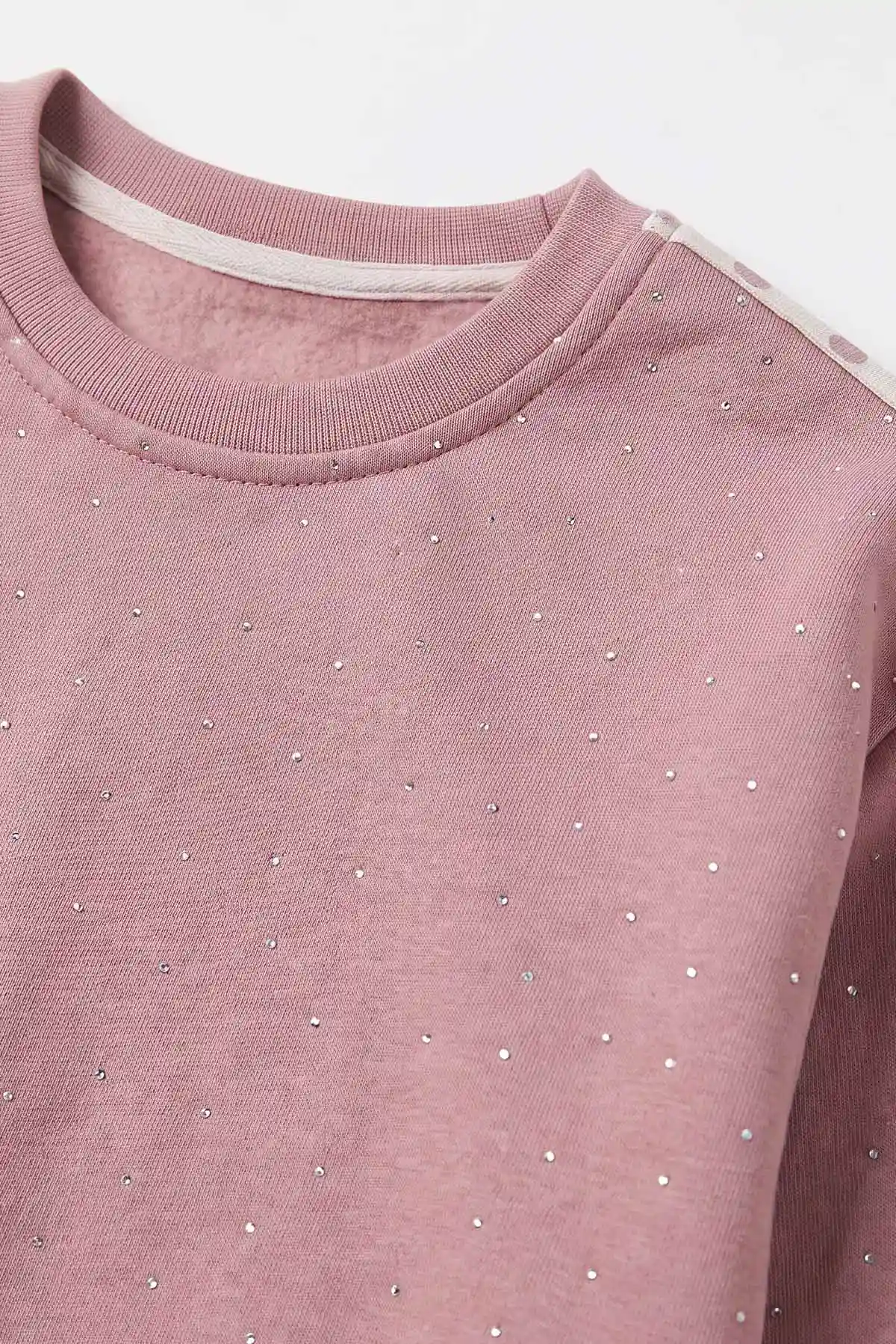 Pembe (5-12 Yaş) Şerit Taşlı Koldan Puantiye Desen  3 İp Şardonlu Kız Çocuk Kışlık Takım 482956