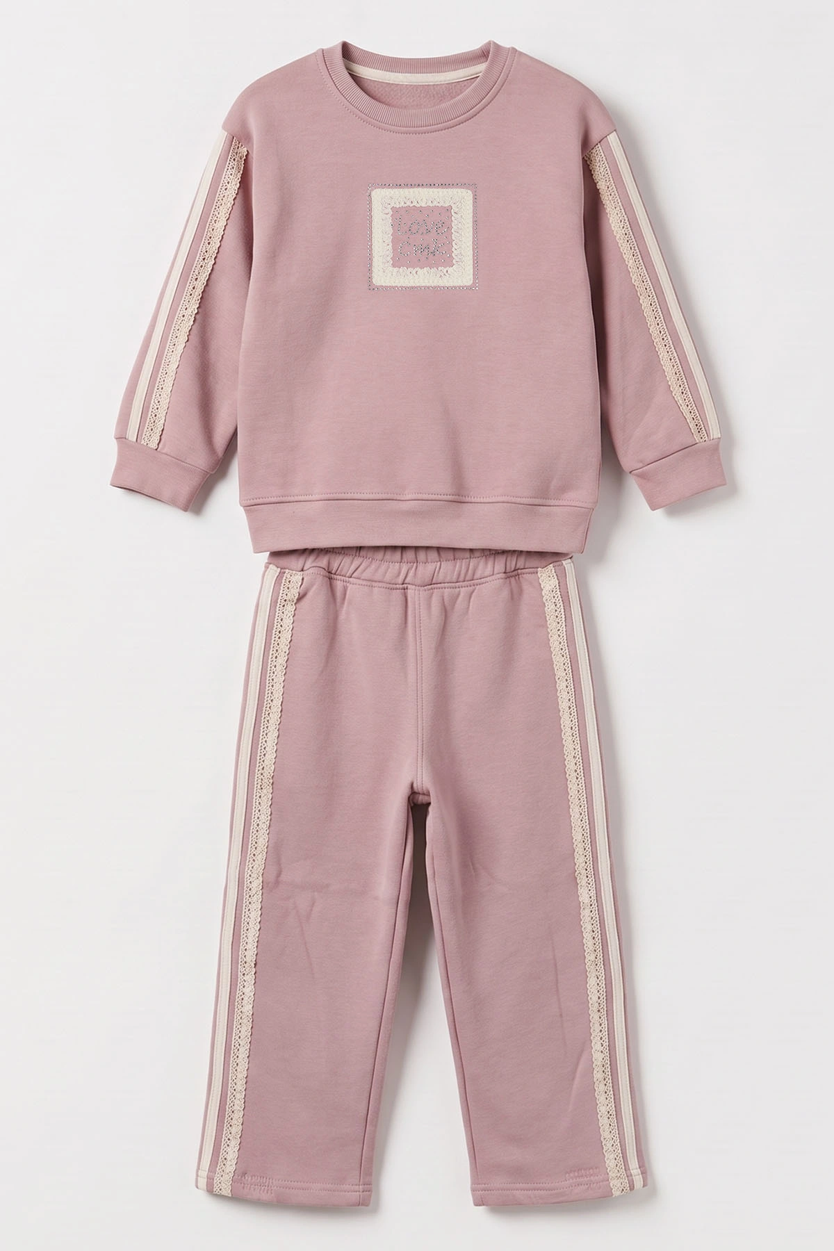 Pembe (5-12 Yaş)  Taşlı Love  Nakışlı  3 İp Şardonlu Kız Çocuk Kışlık Takım 482961