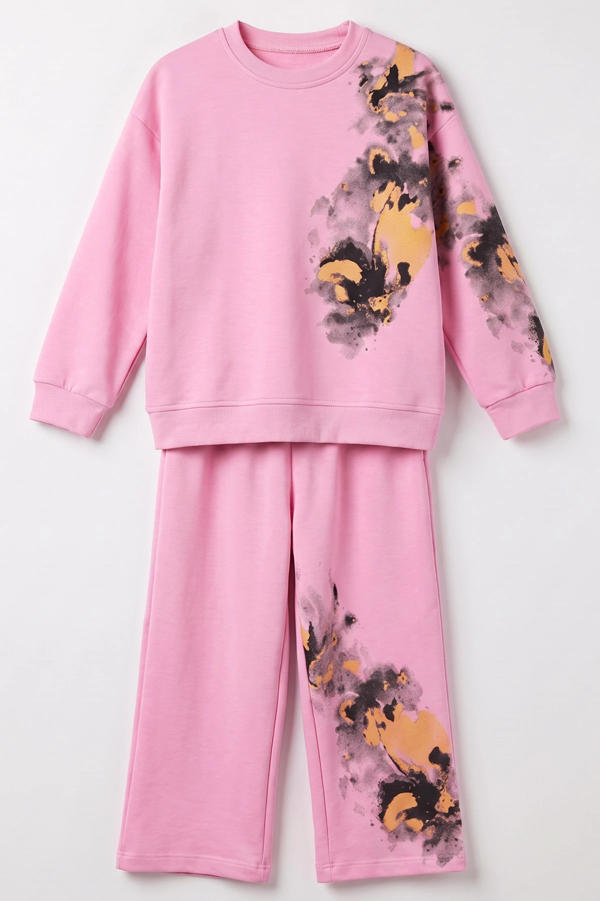 Pembe (5-12 Yaş)Batik Boyalı Modal Kumaş Kız Çocuk 2'li Takım 490961