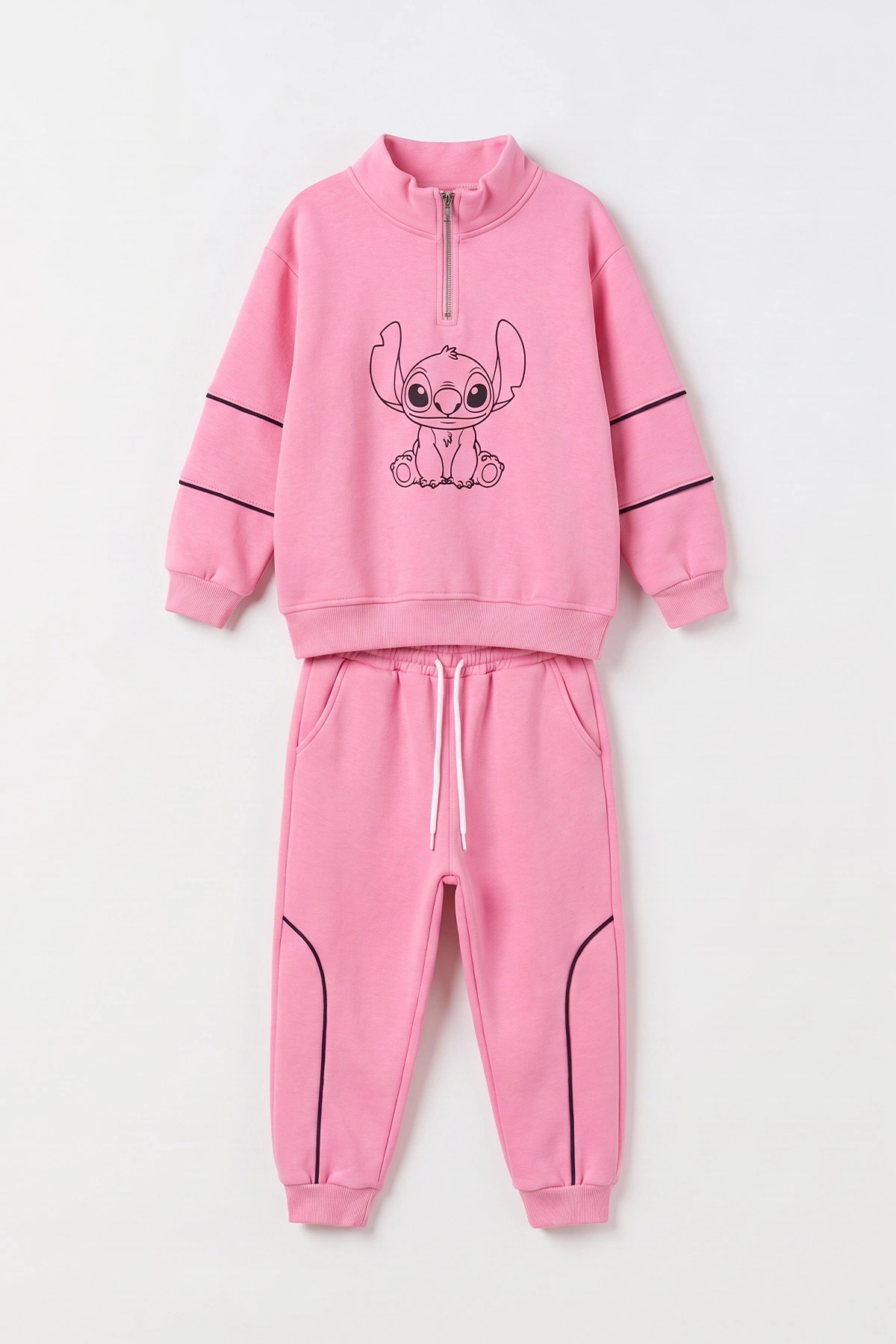 Pembe (5-12 Yaş)Karakter Baskılı Yakadan Yarım Fermuarlı 3 İp Şardonlu Kız Çocuk Kışlık Takım 498901