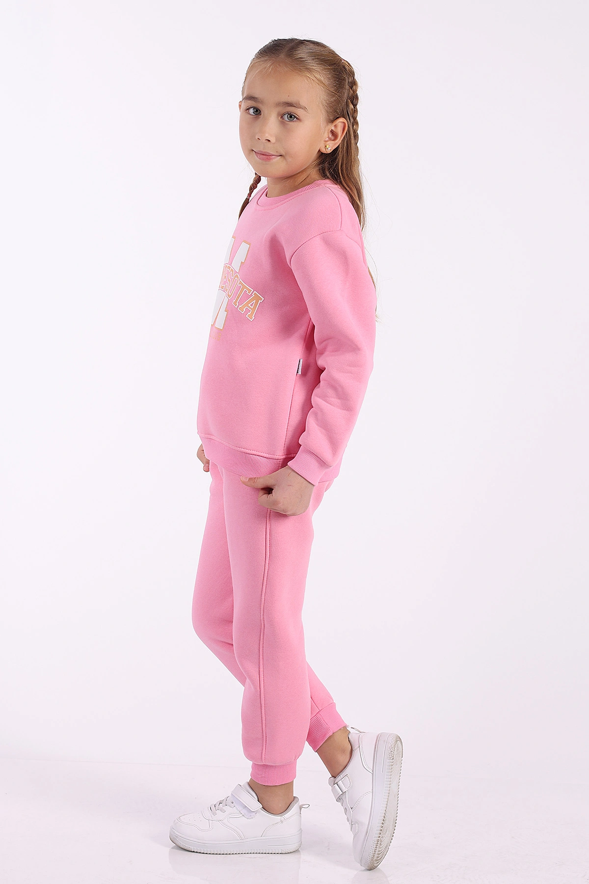 Pembe (5-12 Yaş)Ön Kabartma Baskılı Üç İp Şardonlu Kız Çocuk Kışlık Takım 325593