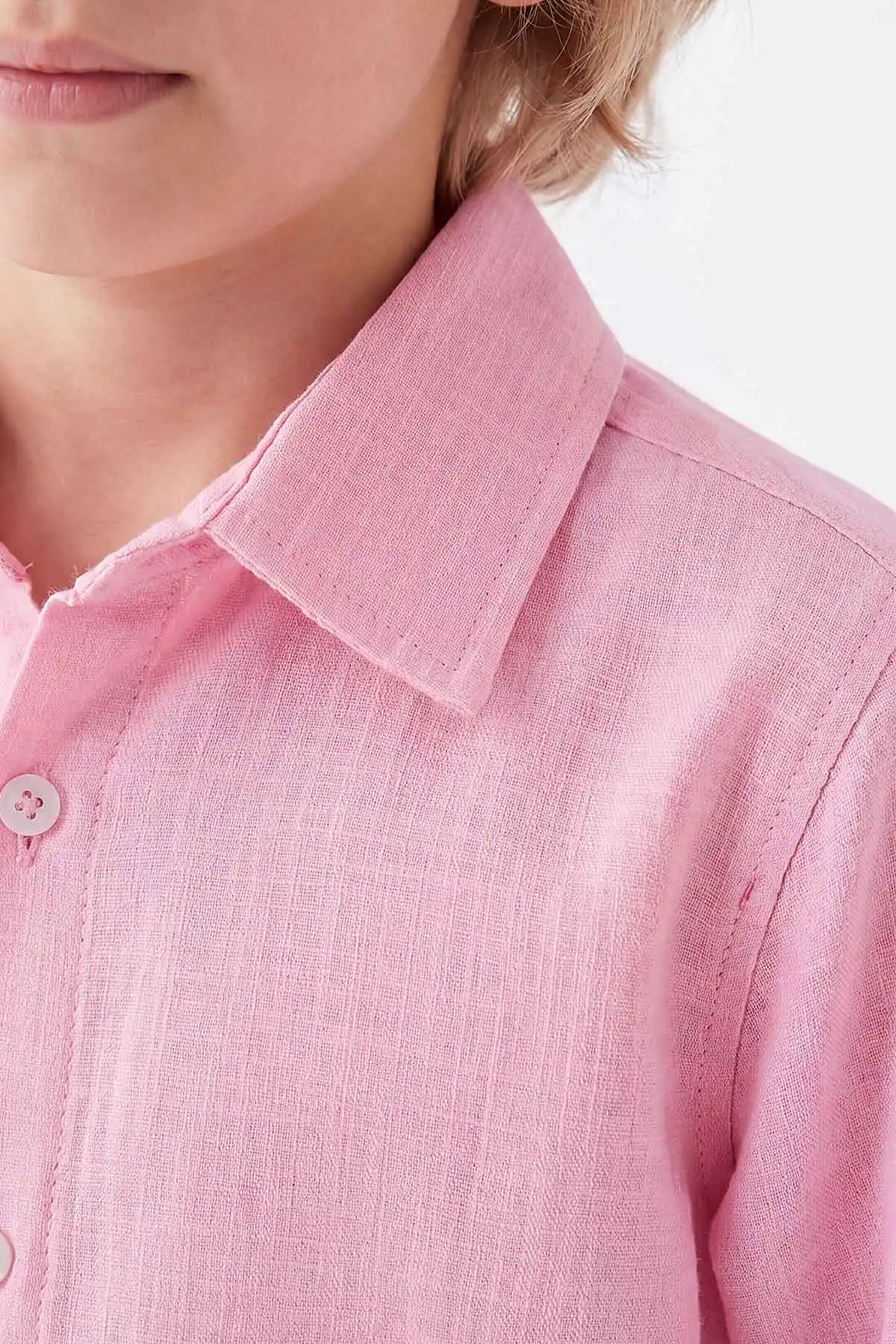 Pembe (5-12 Yaş)Uzun Kol Gömlekli Gabardin Şortlu Erkek Çocuk Takım 455448