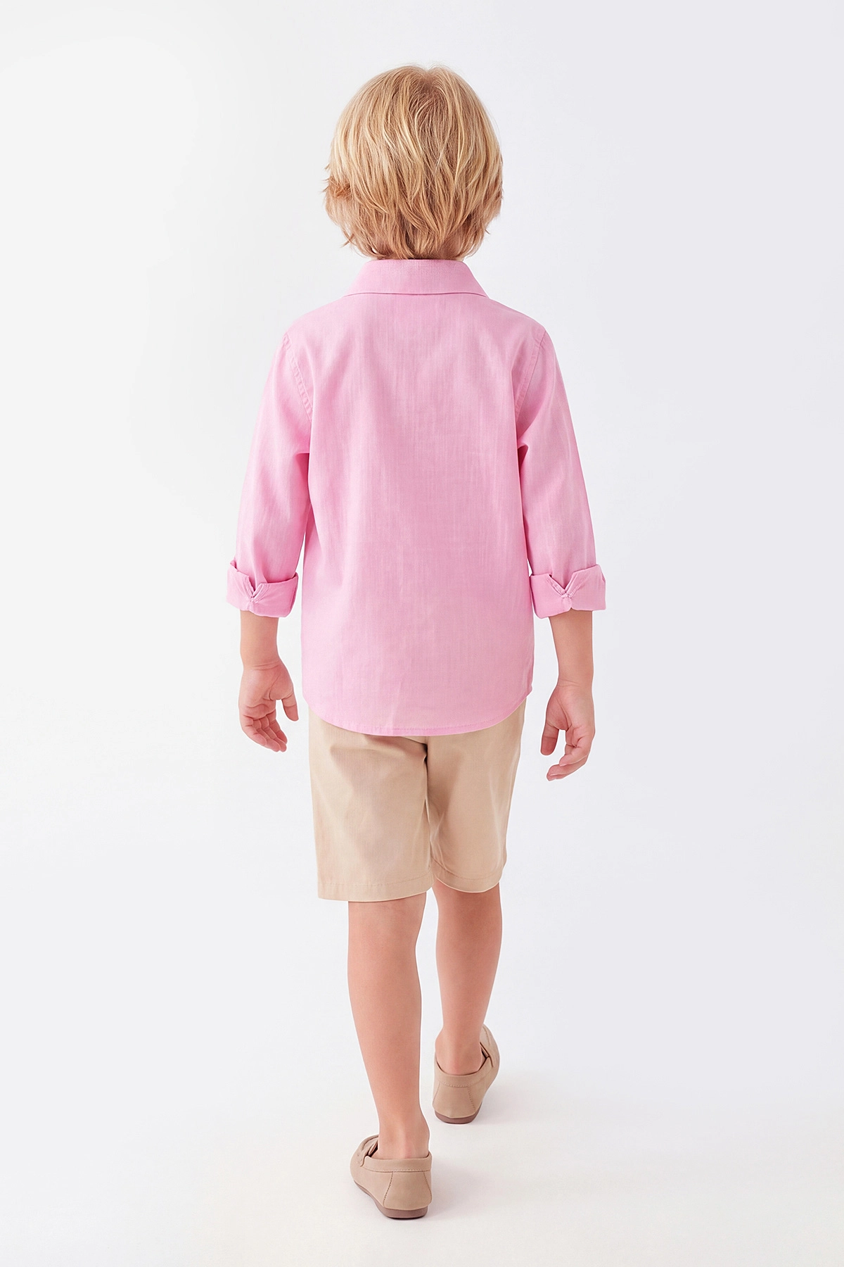 Pembe (5-12 Yaş)Uzun Kol Gömlekli Gabardin Şortlu Erkek Çocuk Takım 455448