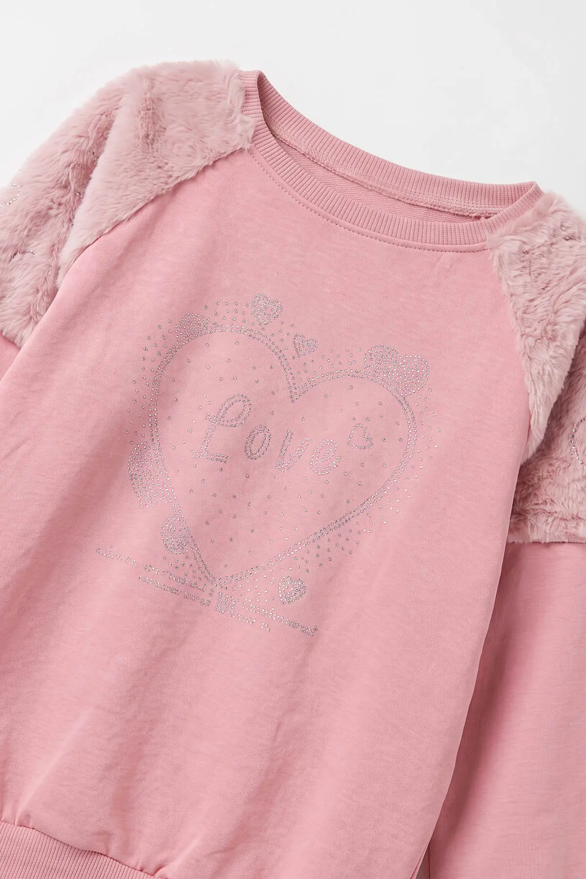 Pembe (5-13 Yaş) Love Taş Baskılı  Peluşlu İçi Hafif   Şardonlu Kız Çocuk Sweatshirt 489283