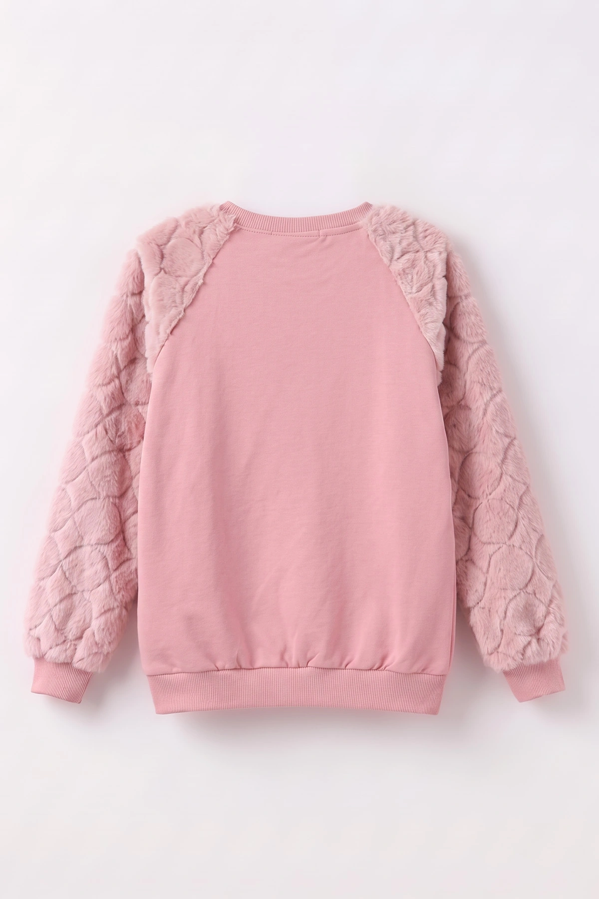 Pembe (5-13 Yaş) Yıldız Baskılı Kolları Peluşlu İçi Hafif Pamuklu Kız Çocuk Sweatshirt 489292