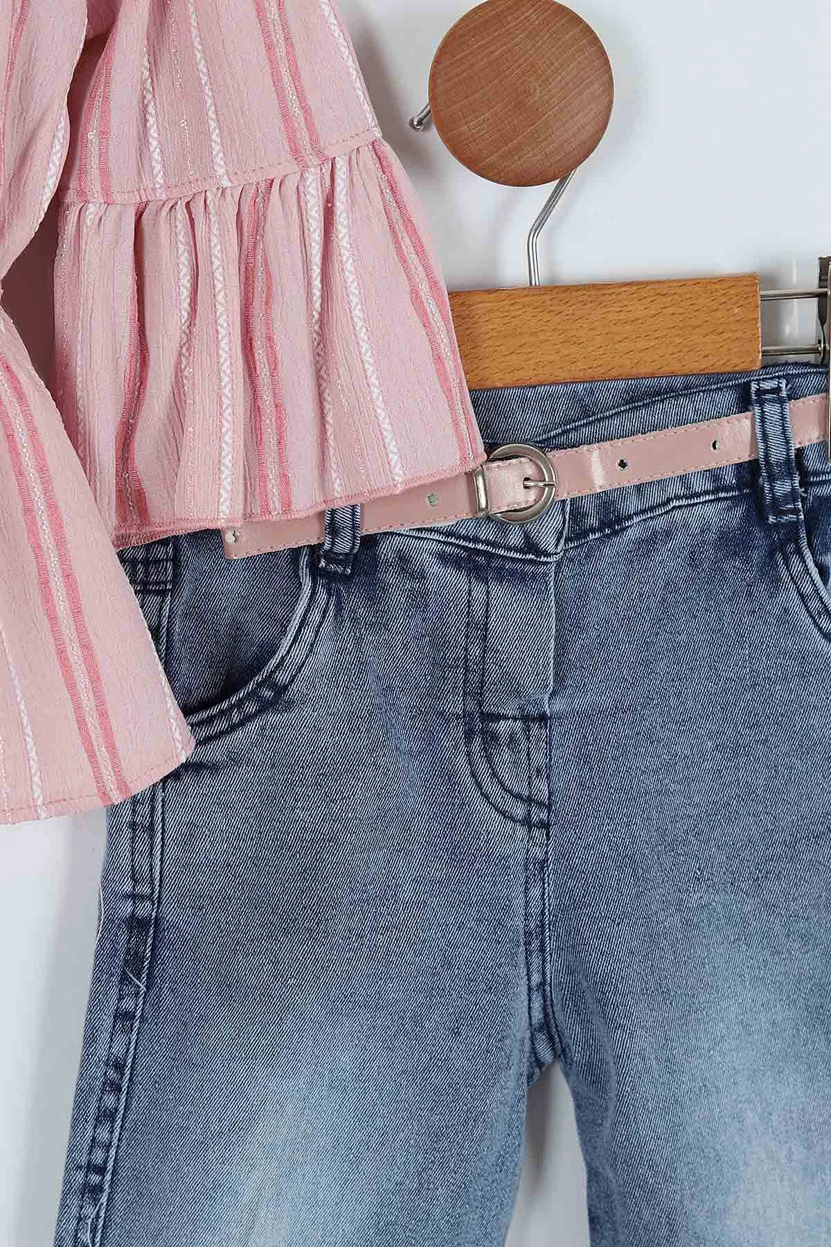 Pembe (5-8 Yaş) Belden Lastikli Kol Pliseli Kız Çocuk Takım 263660