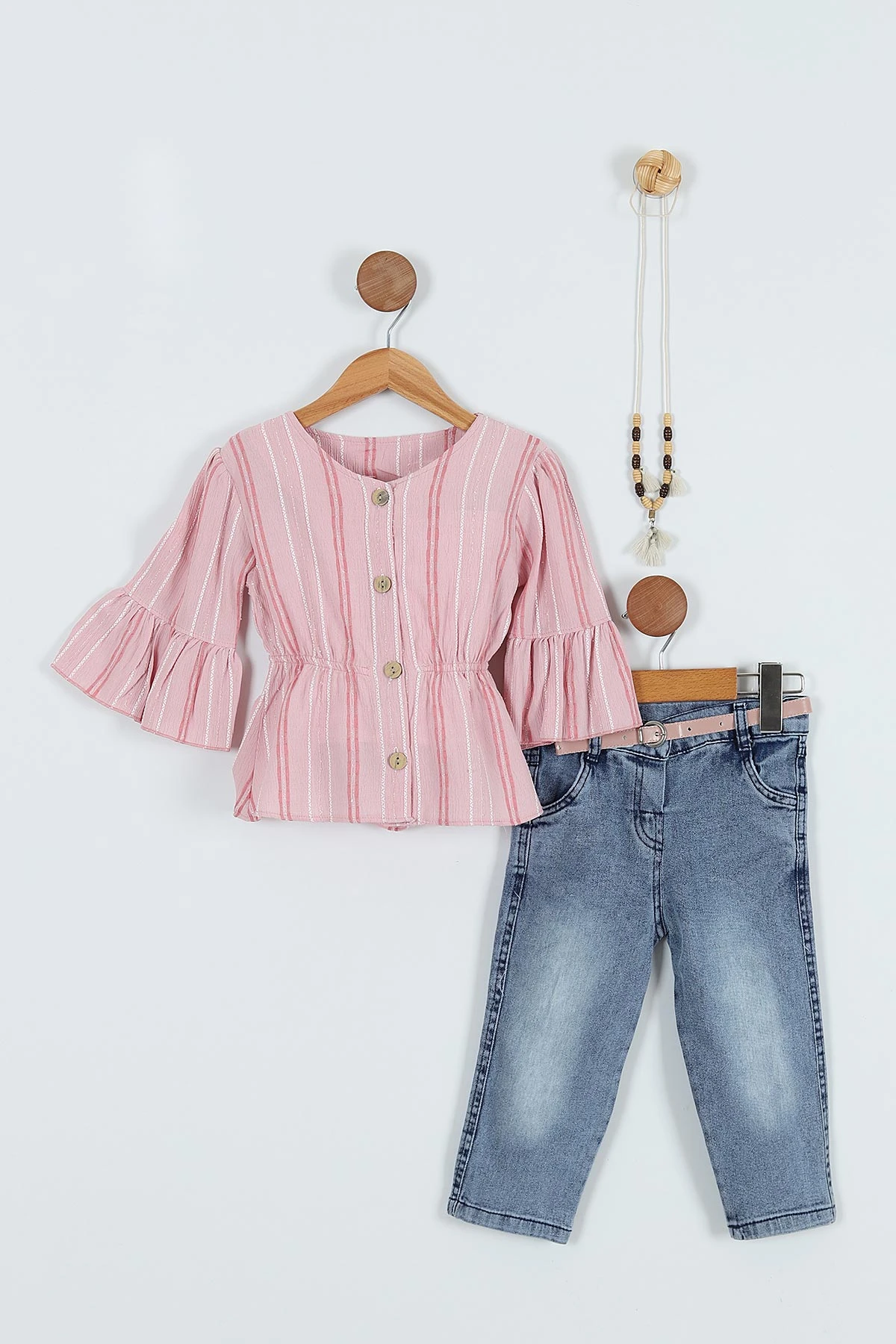 Pembe (5-8 Yaş) Belden Lastikli Kol Pliseli Kız Çocuk Takım 263660
