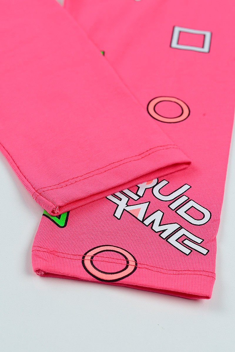 Pembe (5-8 yaş) Beli Lastikli Baskılı Kız Çocuk Tayt 105421