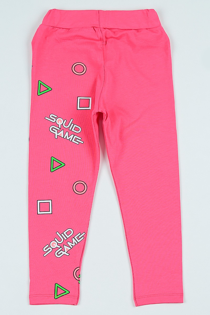Pembe (5-8 yaş) Beli Lastikli Baskılı Kız Çocuk Tayt 105421