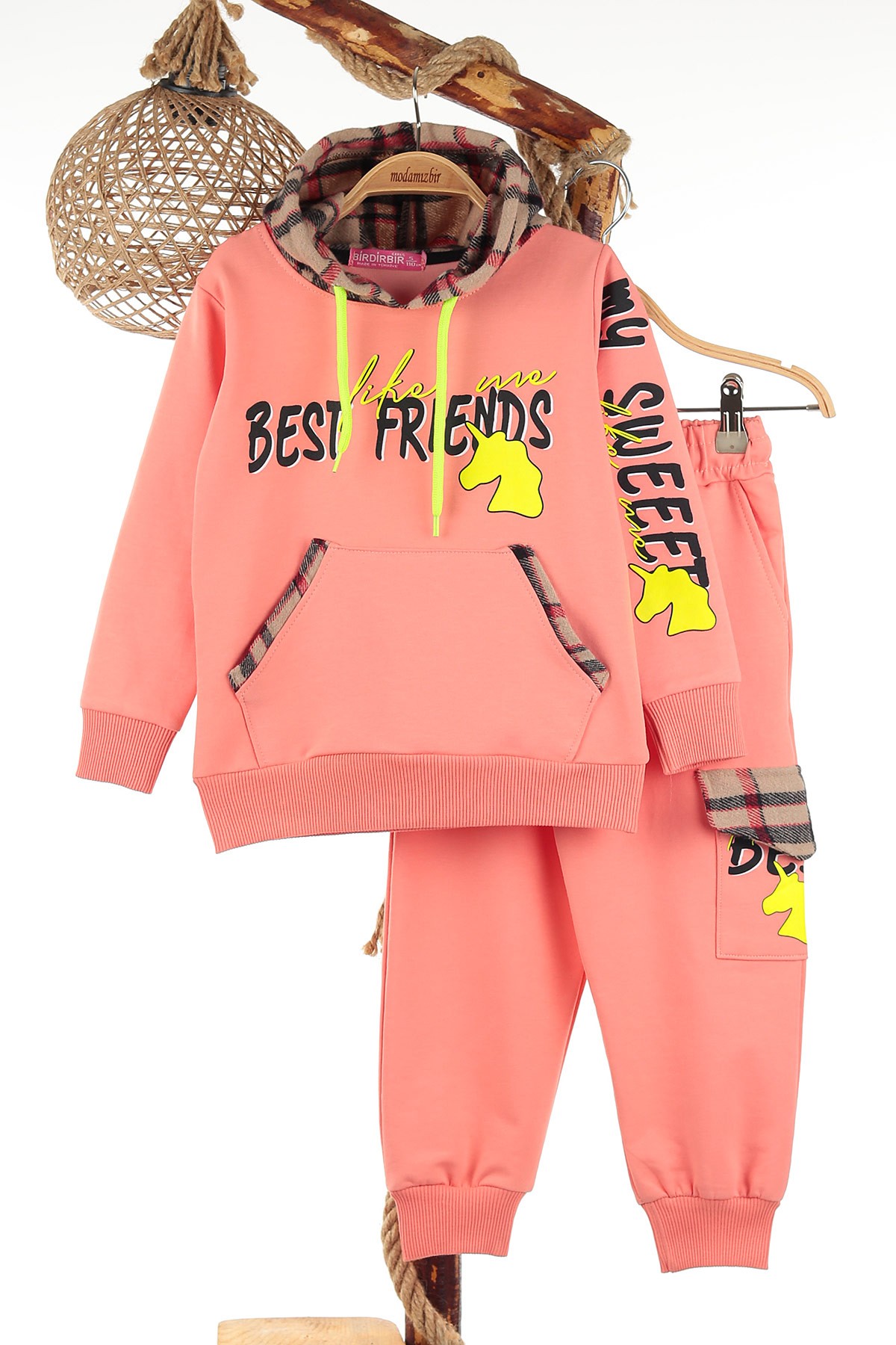 Pembe (5-8 Yaş) Best Frıends Baskılı Kapüşonlu Kız Çocuk Mevsimlik İkili Takım 133723