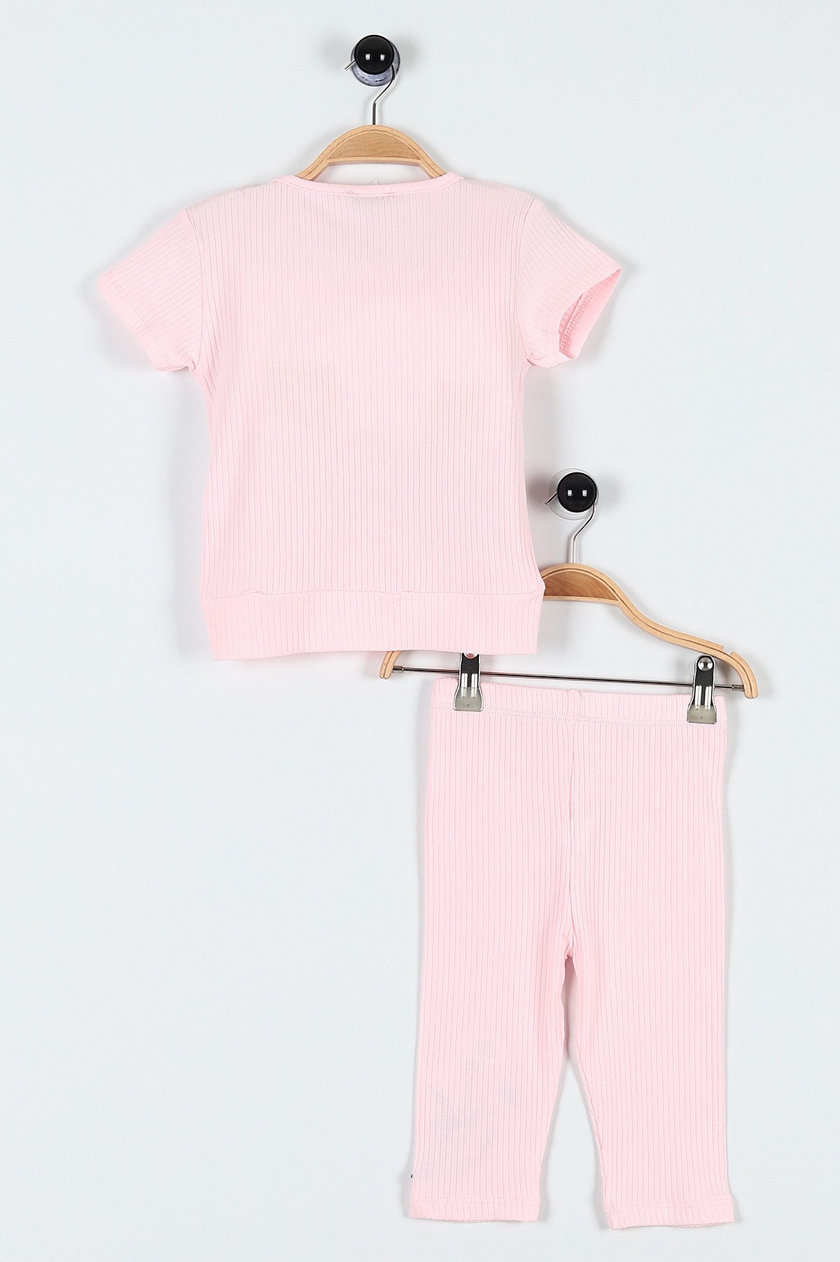 Pembe (5-8 Yaş) Çiçek Nakışlı Bel Detaylı Fitilli Kız Çocuk Takım 184814