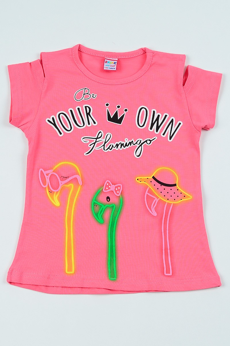 Pembe (5-8 yaş) Flamingo Baskılı Kız Çocuk Tşört 105051