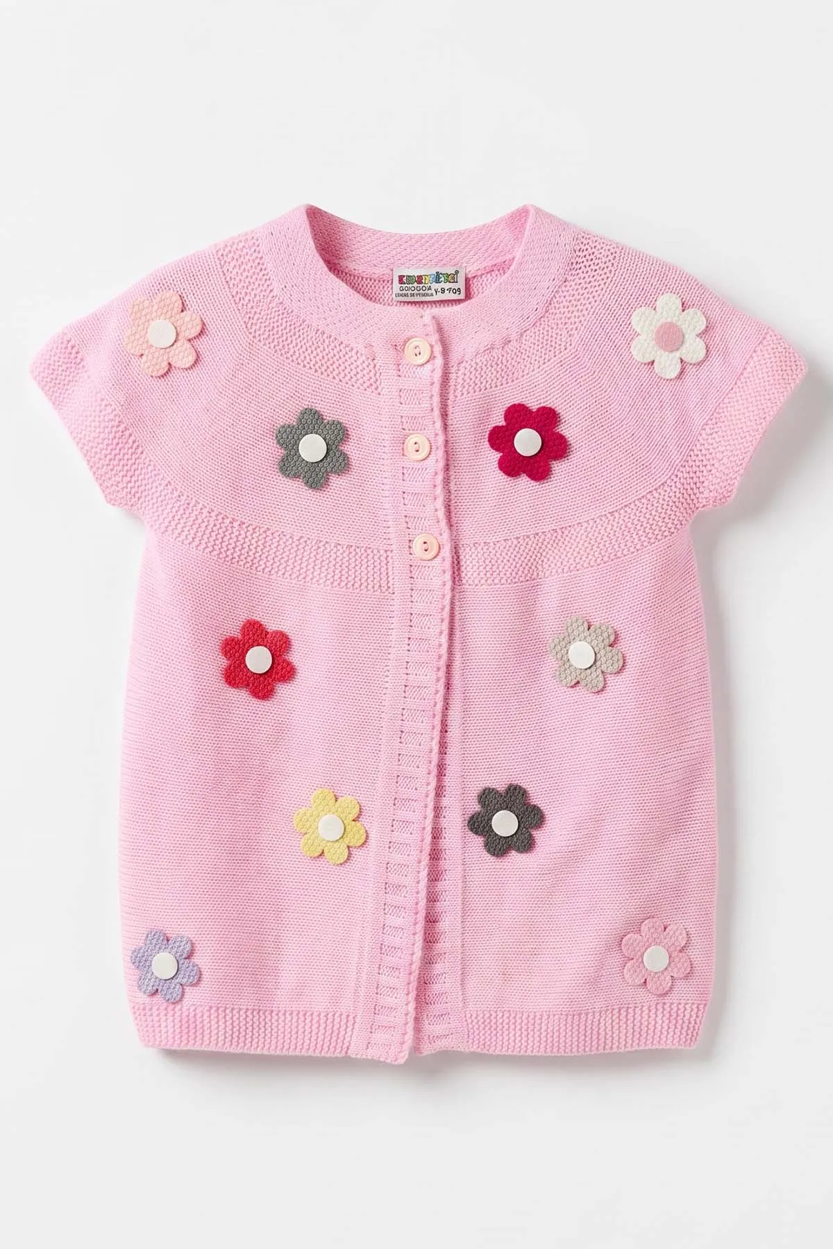 Pembe (5-8 Yaş) Garson Boy Çiçek Motifli Robalı Kız Çocuk Yelek 474191
