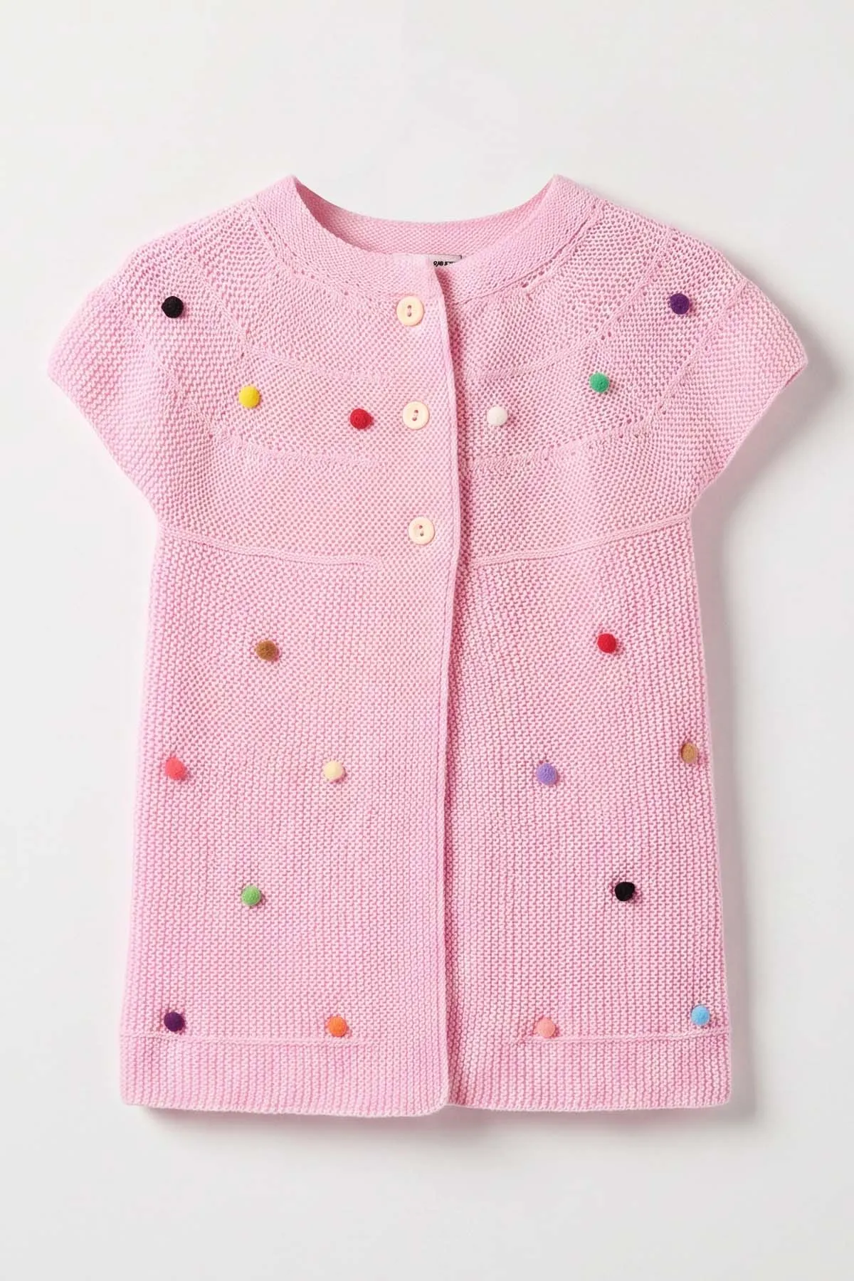 Pembe (5-8 Yaş) Garson Boy Düğmeli Ponponlu Kız Çocuk Yelek 474269