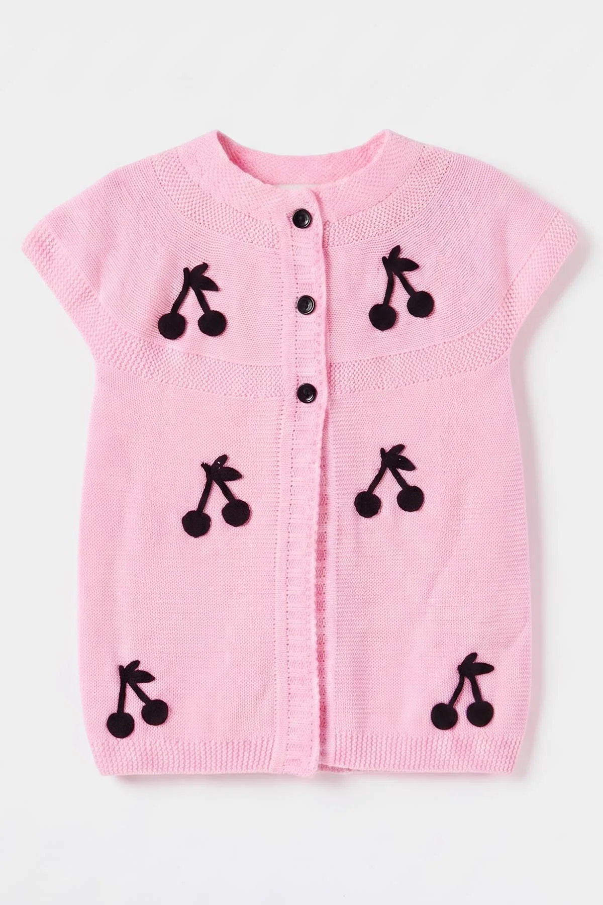 Pembe (5-8 Yaş) Garson Boy Kiraz Nakışlı Düğmeli Kız Çocuk Yelek 474471