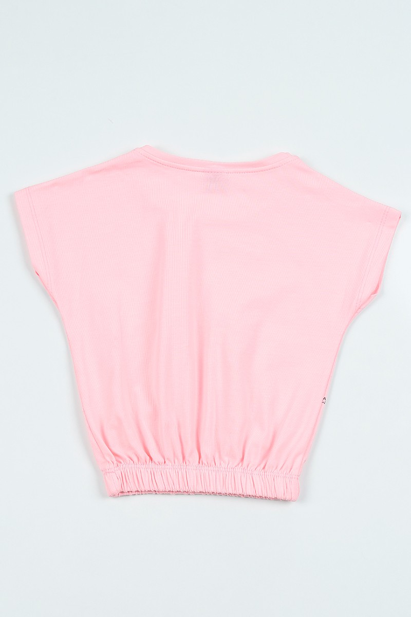 Pembe (5-8 yaş) Pul İşlemeli Bel Lastikli Kız Çocuk Tişört 105294