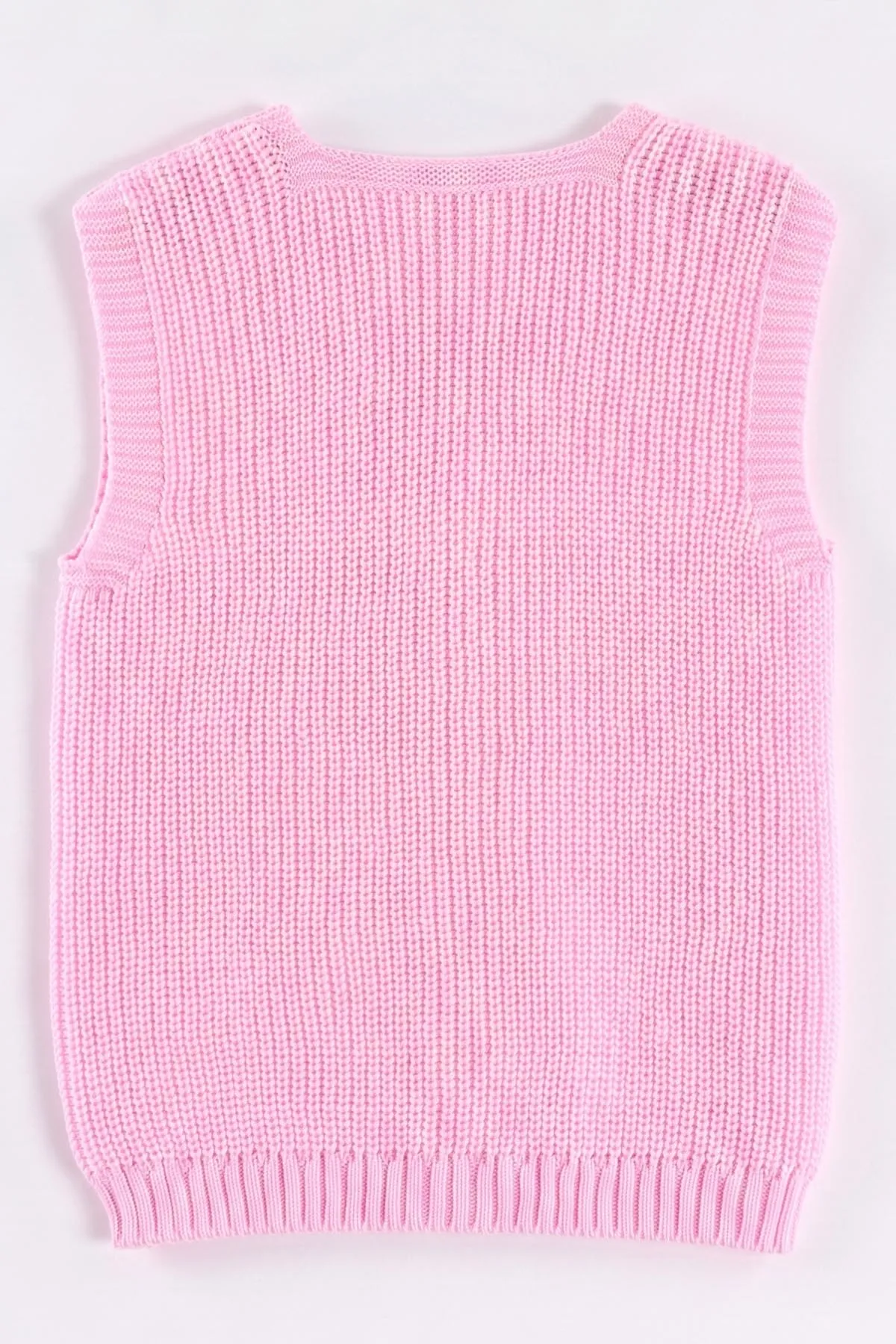 Pembe (5-8 Yaş) Pullu Çiçek Motifli Triko Selanik Kız Çocuk Yelek 474275