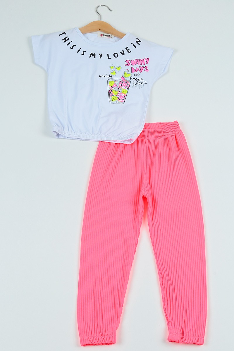 Pembe (5-8 Yaş) Taşlı Bel Lastikli Kız Çocuk Takım 97815