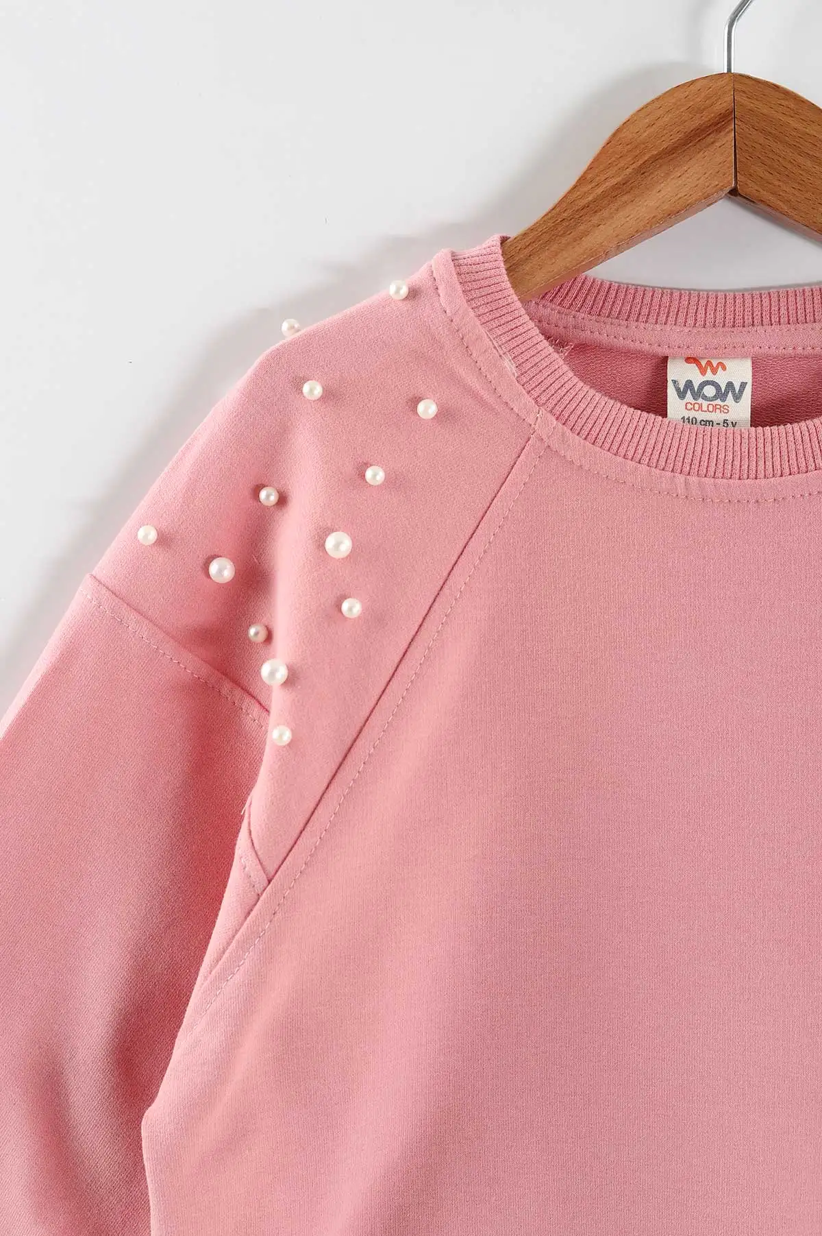 Pembe (5-8 Yaş)Omuzları İncili Kız Çocuk Sweatshirt 432896