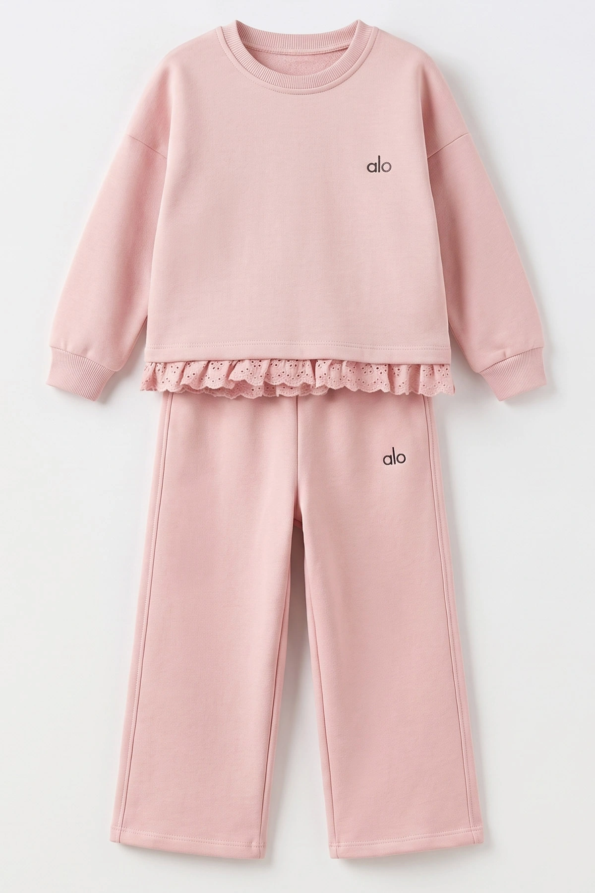 Pembe (5-9 Yaş) Alo Baskılı Dantel Eklentili 3 İp Şardonlu Kız Çocuk Kışlık Takım 493978