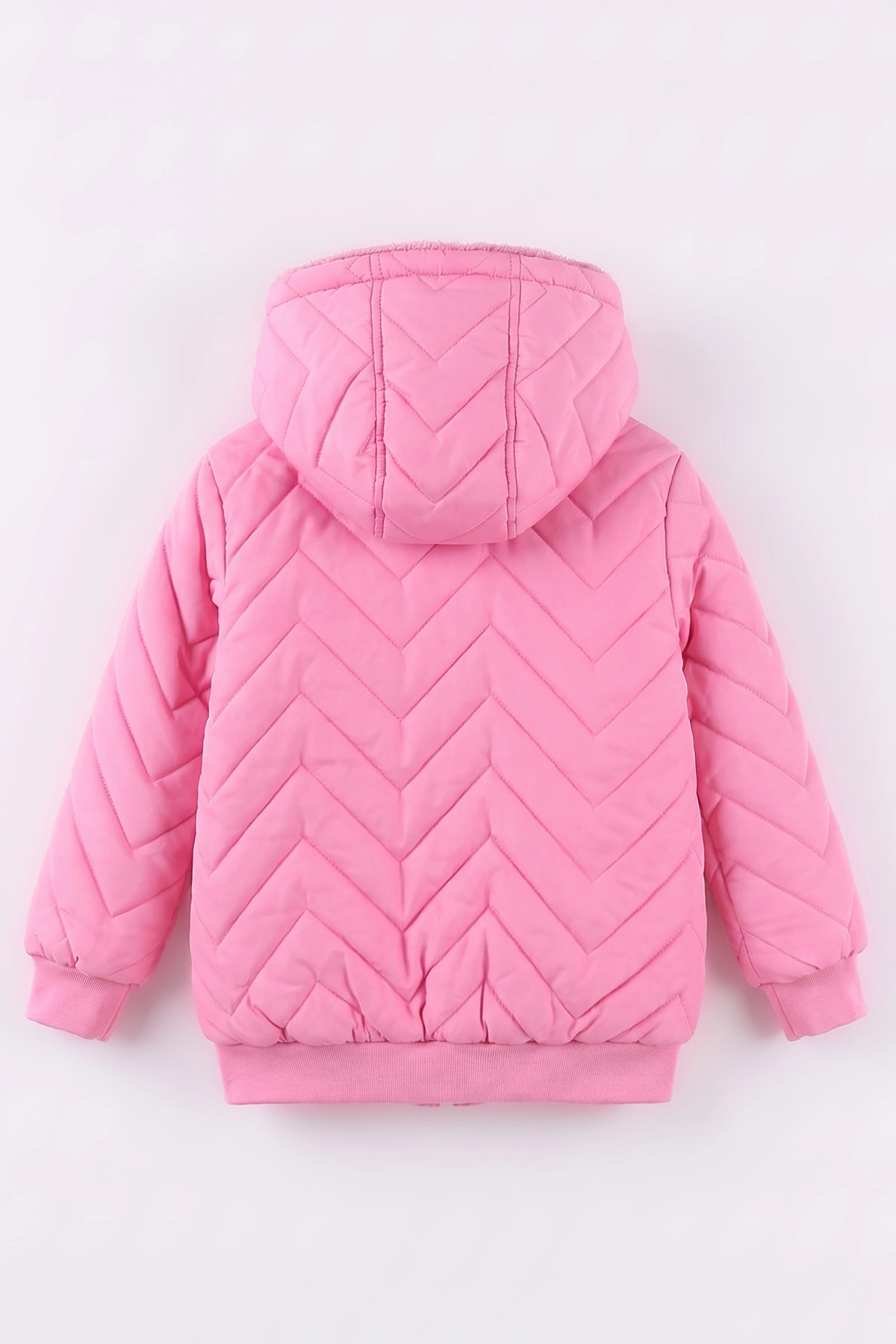 Pembe (5-9 Yaş) Çavuş Desenli Kapüşonlu Kız Çocuk Mont 494217