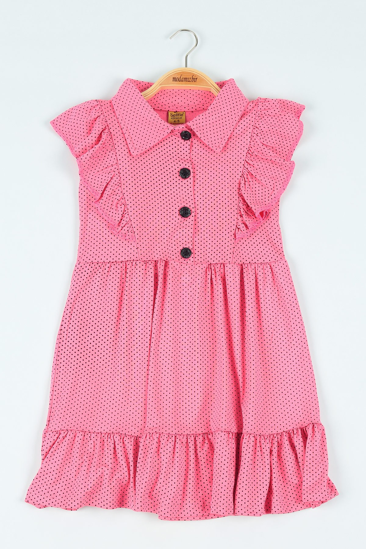 Pembe (5-9 yaş) Düğmeli Puanlı Kız Çocuk Elbise 115367