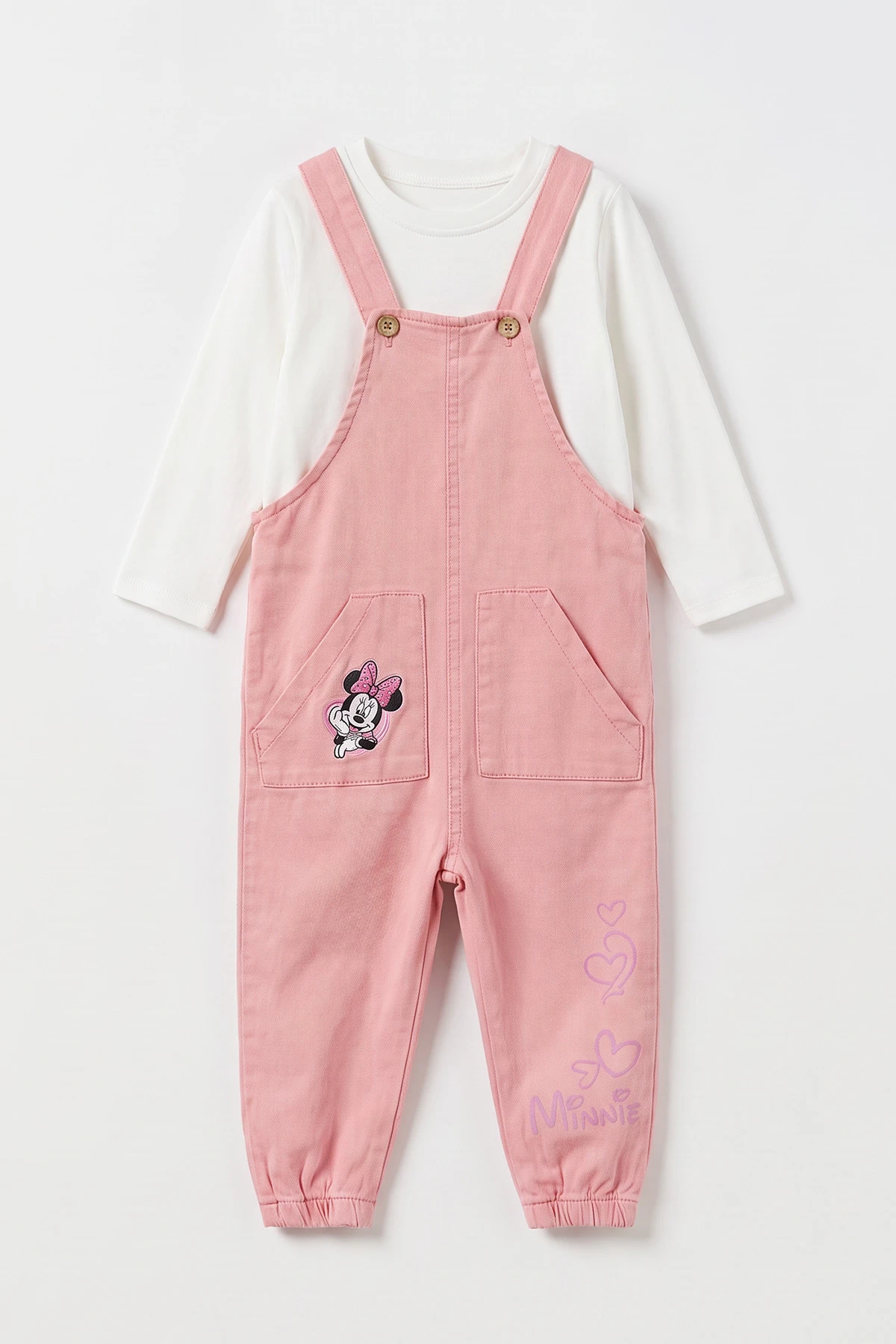 Pembe (5-9 Yaş) Düz Badili Cebi Karakter Baskılı Kız Çocuk Tulum 499748