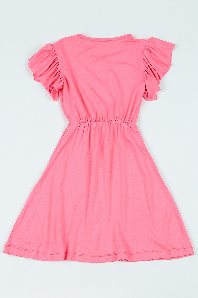 Pembe (6-10 Yaş) Düğmeli Kız Çocuk Elbisesi 107252