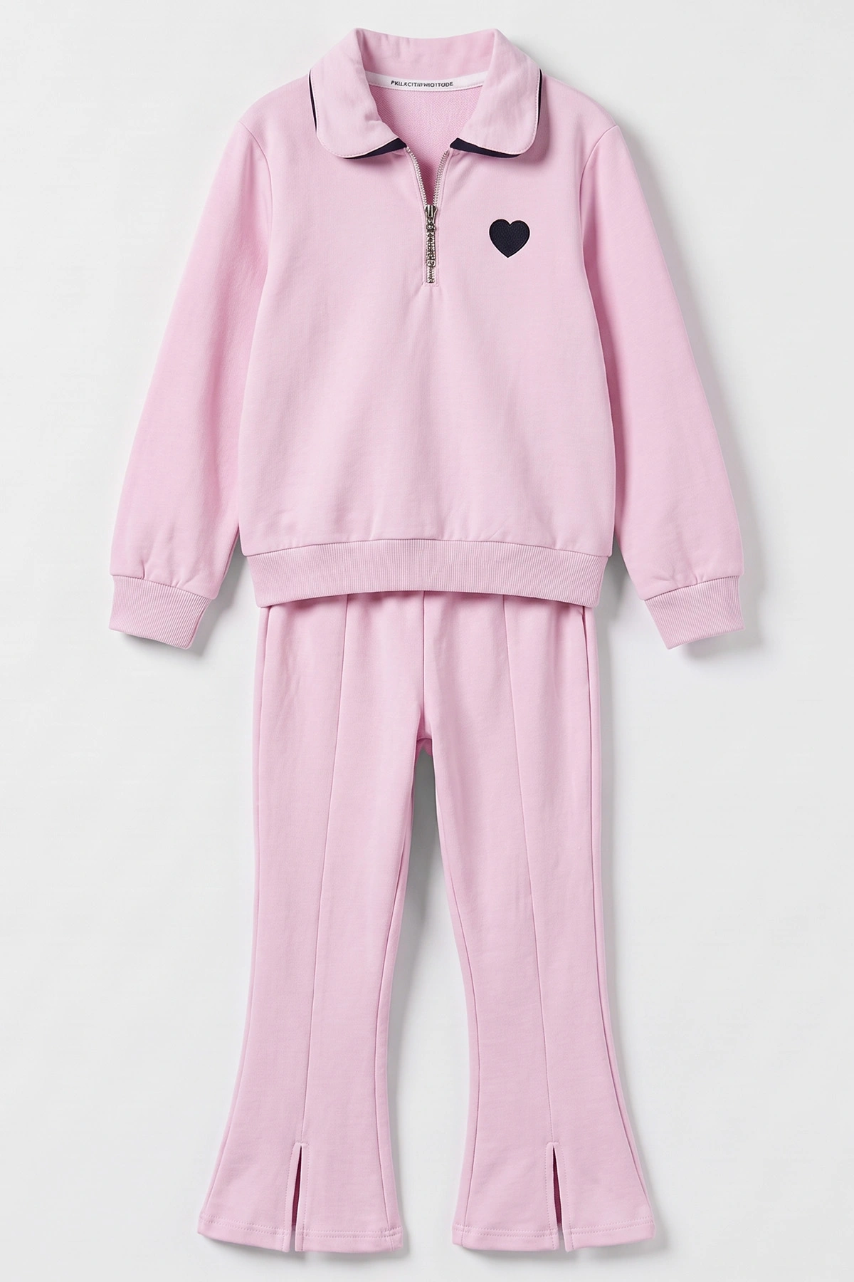 Pembe (6-10 Yaş) Kalp Nakışlı İspanyol Taytlı 2 İp Kız Çocuk Mevsimlik Takım 488381