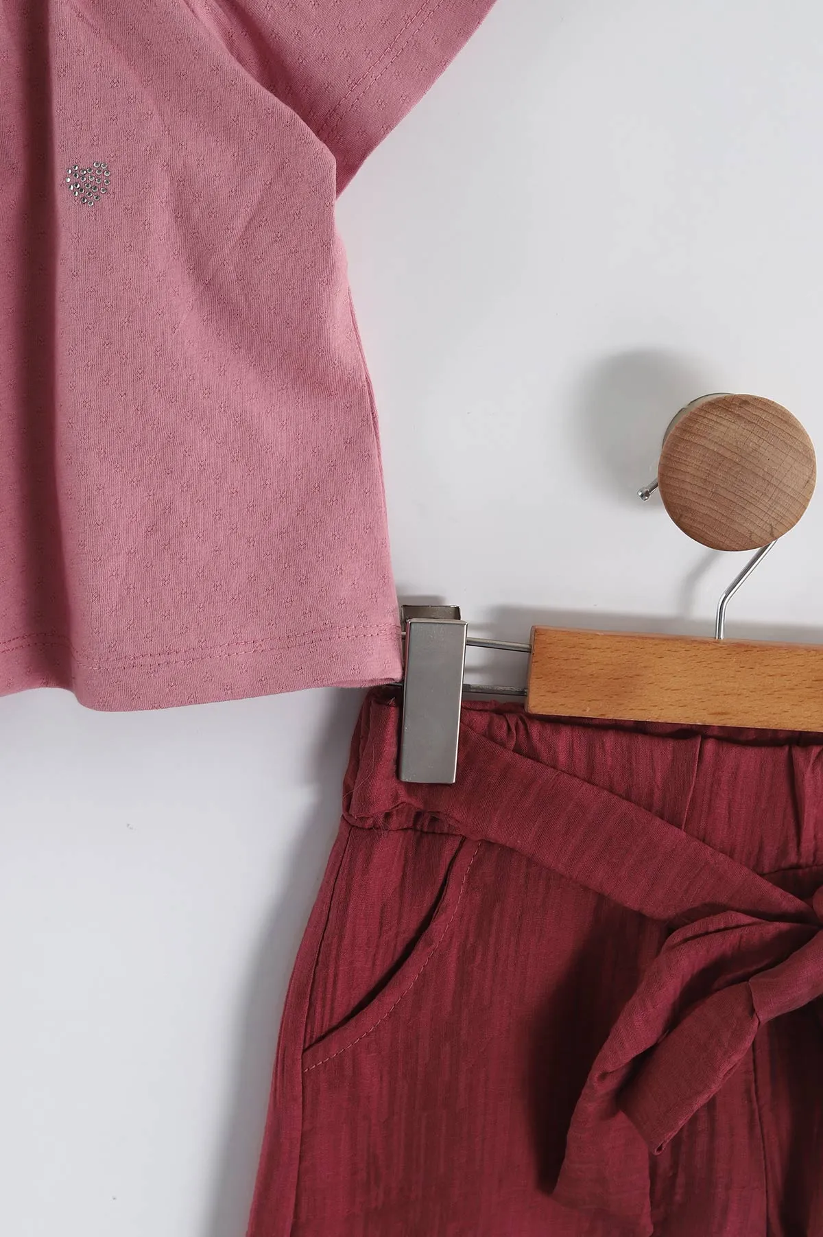 Pembe (6-10 Yaş) Şort ve Kolyeli Kız Çocuk Yazlık Takım 467172