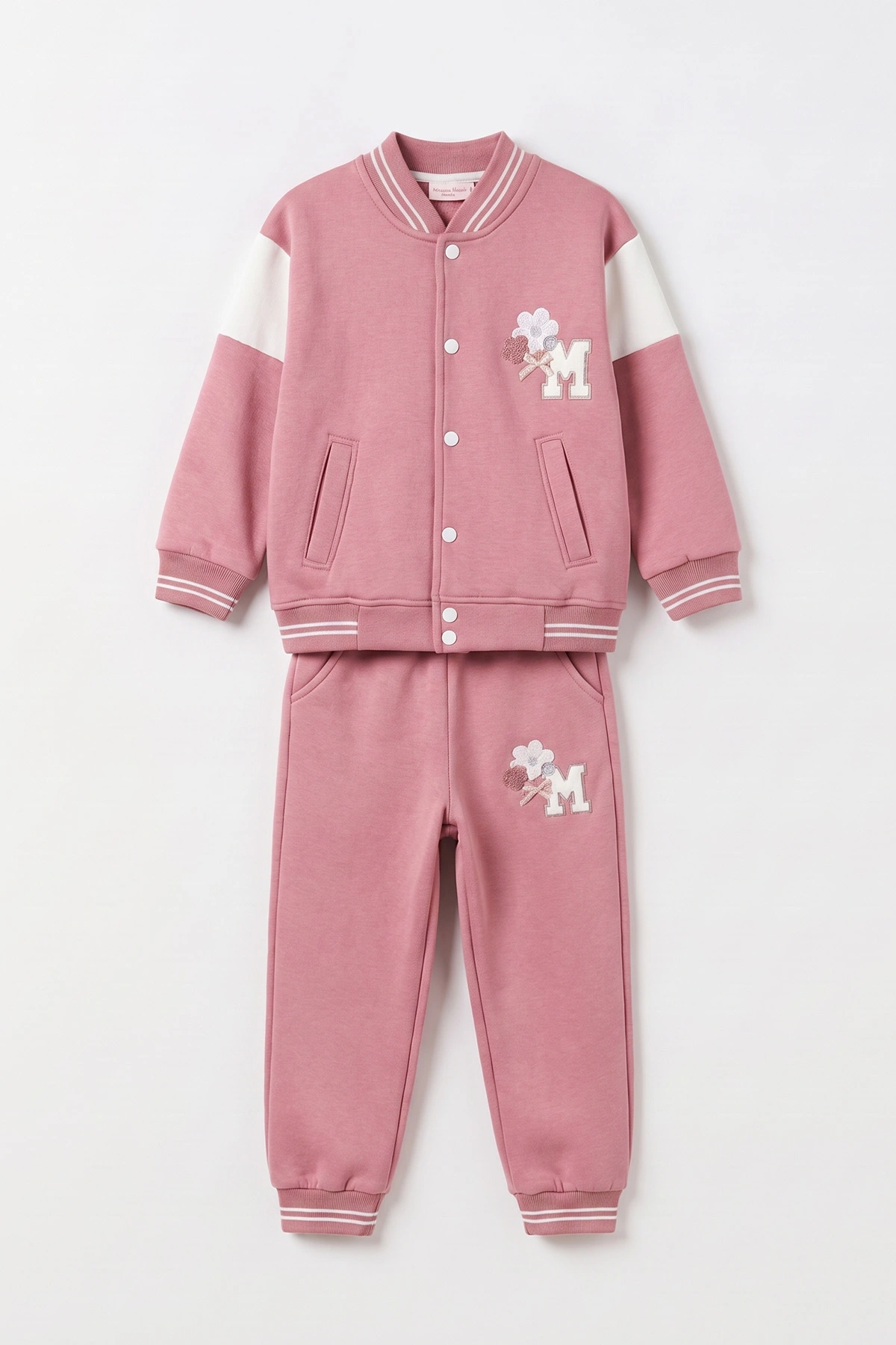 Pembe (6-10 Yaş) Süzene Papatya Nakışlı Kolej Ceketli 3 İp Şardonlu Kız Çocuk Kışlık Takım 499037