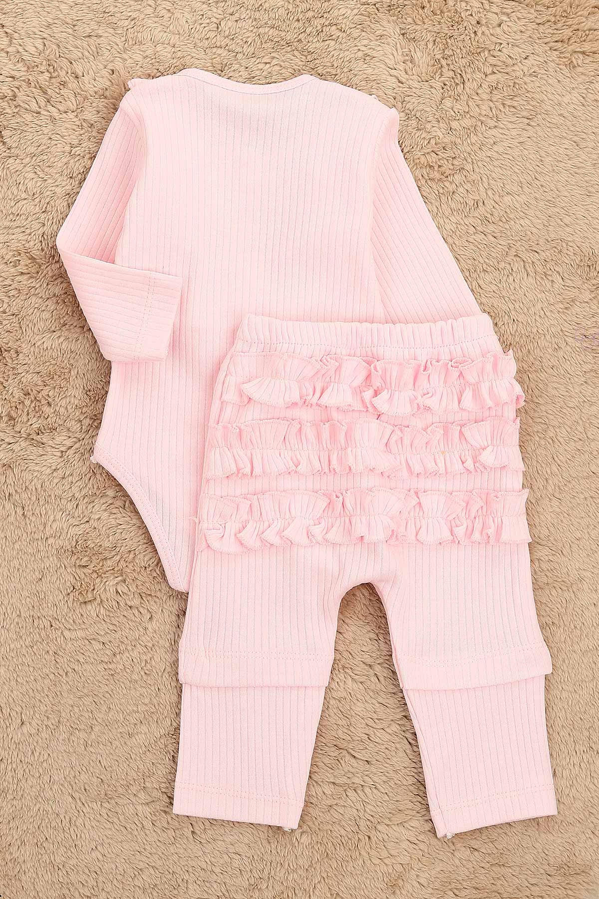 Pembe (6-12 Ay) Fırfırlı Fiyonklu Kız Çocuk Tulum 152085