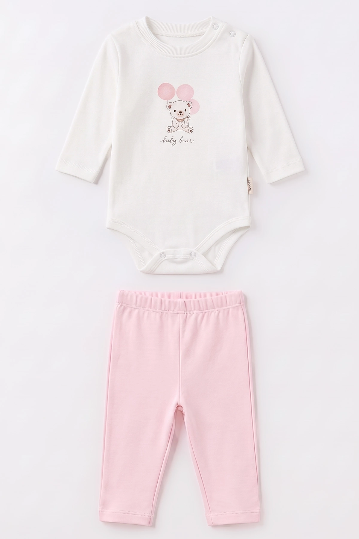 Pembe (6-18 Ay) Ayıcık Baskılı İki İplik  3'lü Kız Bebek Takım 492667