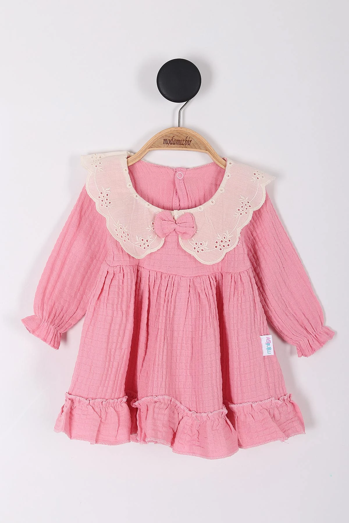 Pembe (6-18 Ay) Brode Yakalı Müslin Kız Bebek Elbise 258640