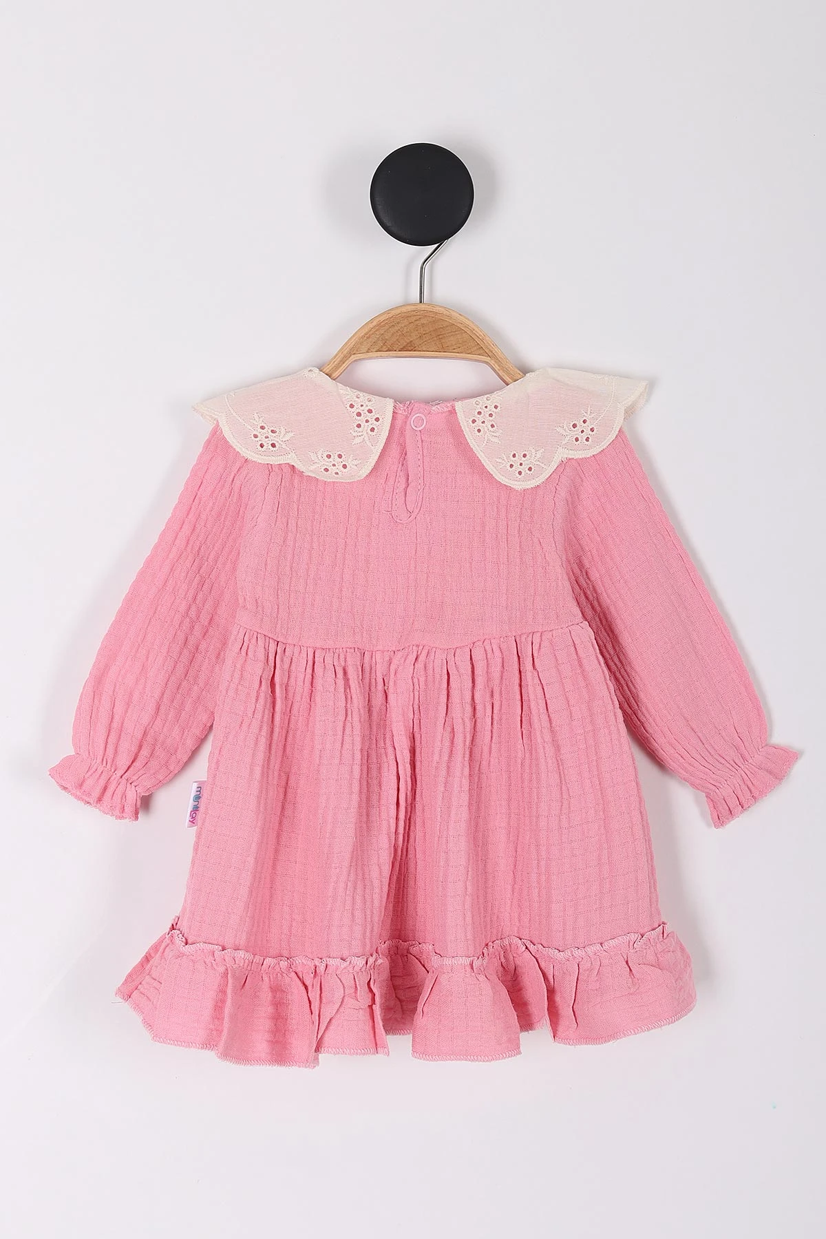Pembe (6-18 Ay) Brode Yakalı Müslin Kız Bebek Elbise 258640