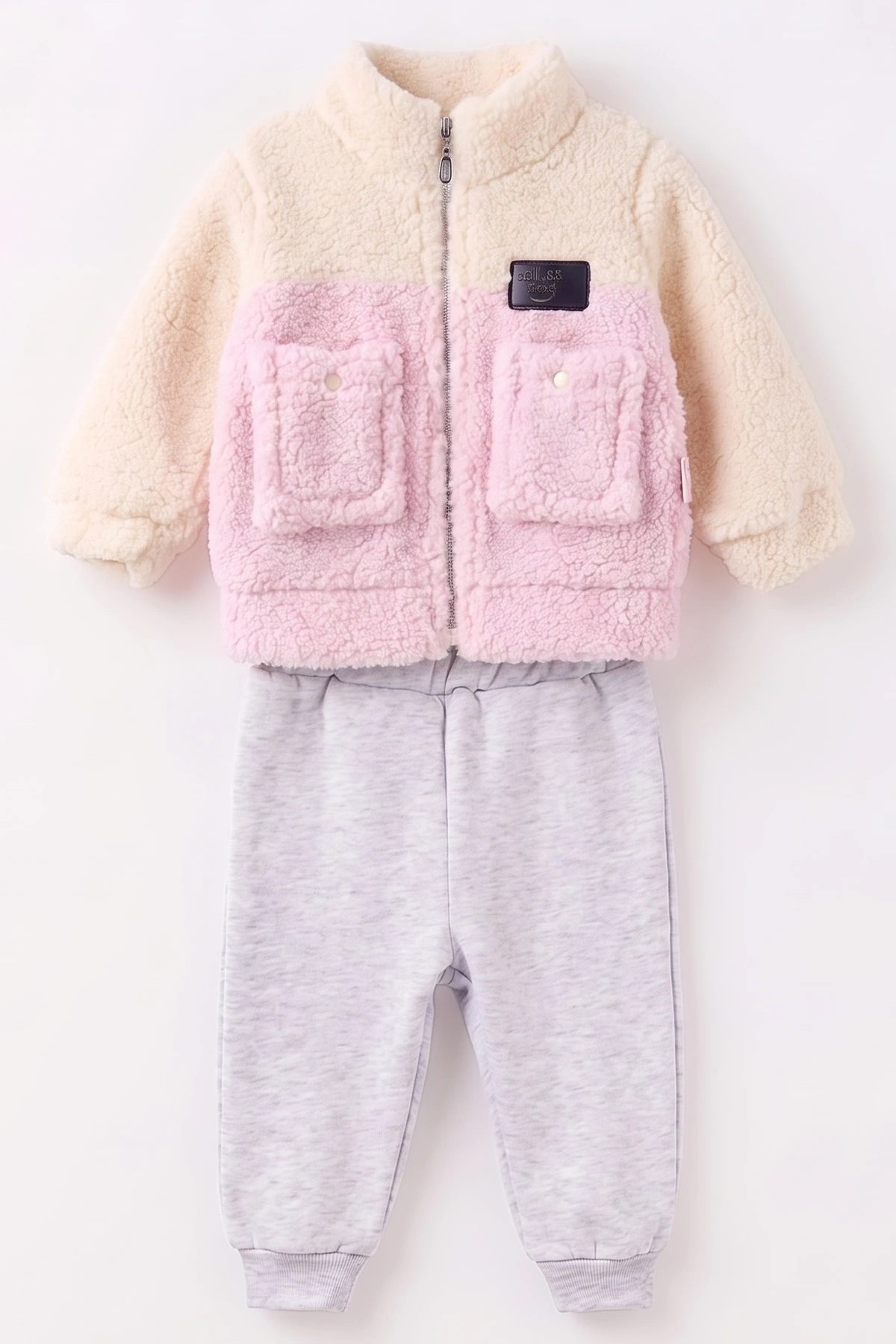 Pembe (6-18 Ay) Cepli Kuzu Hırkalı Alt Şardonlu Kız Bebek Kışlık Takım 494463